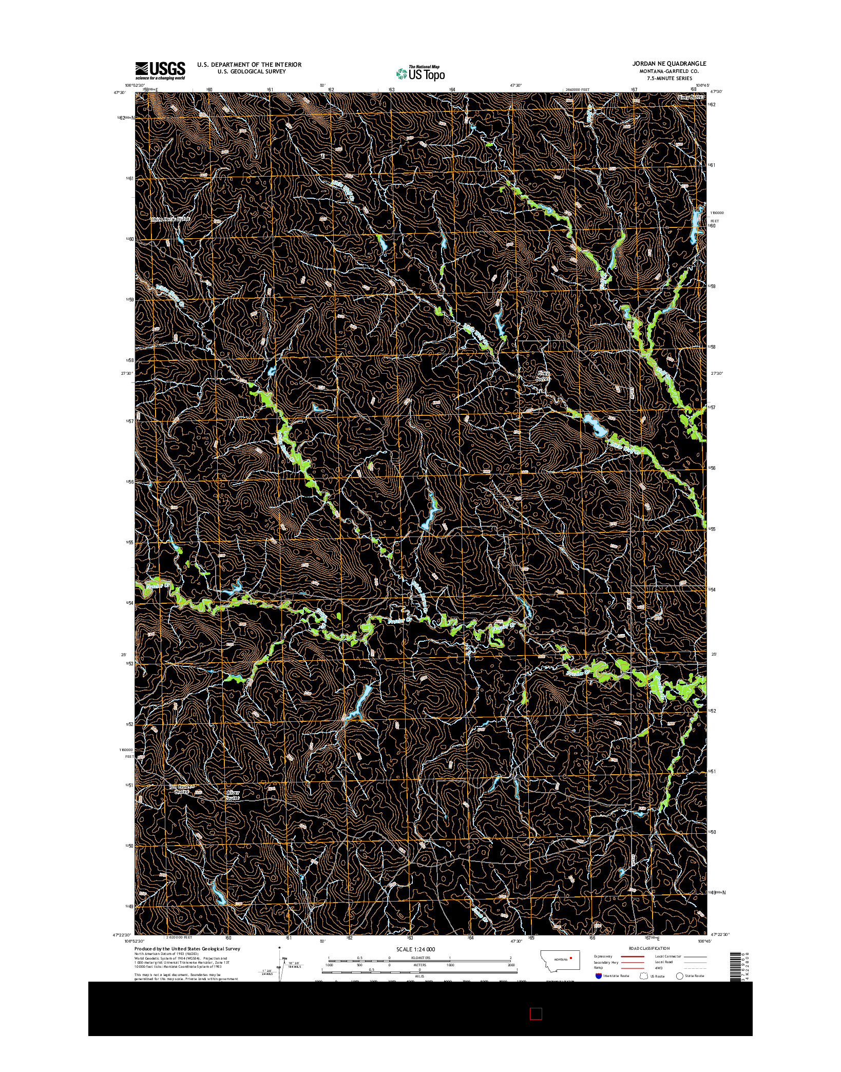 USGS US TOPO 7.5-MINUTE MAP FOR JORDAN NE, MT 2014