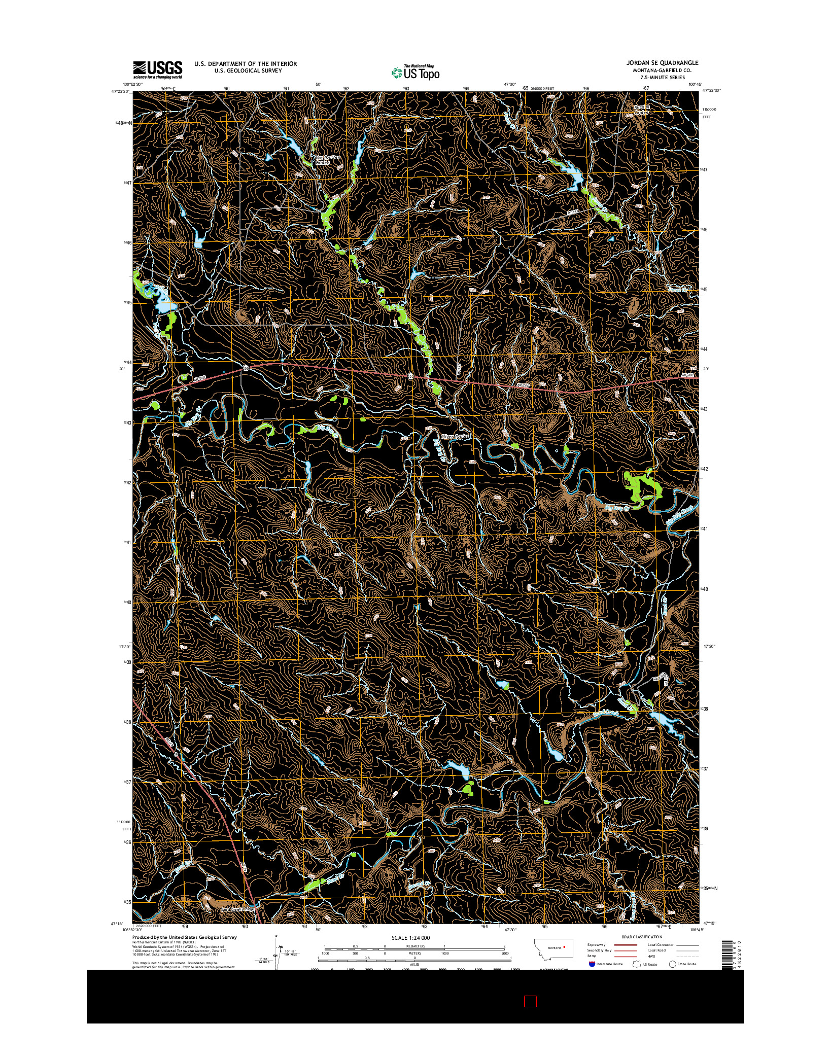 USGS US TOPO 7.5-MINUTE MAP FOR JORDAN SE, MT 2014