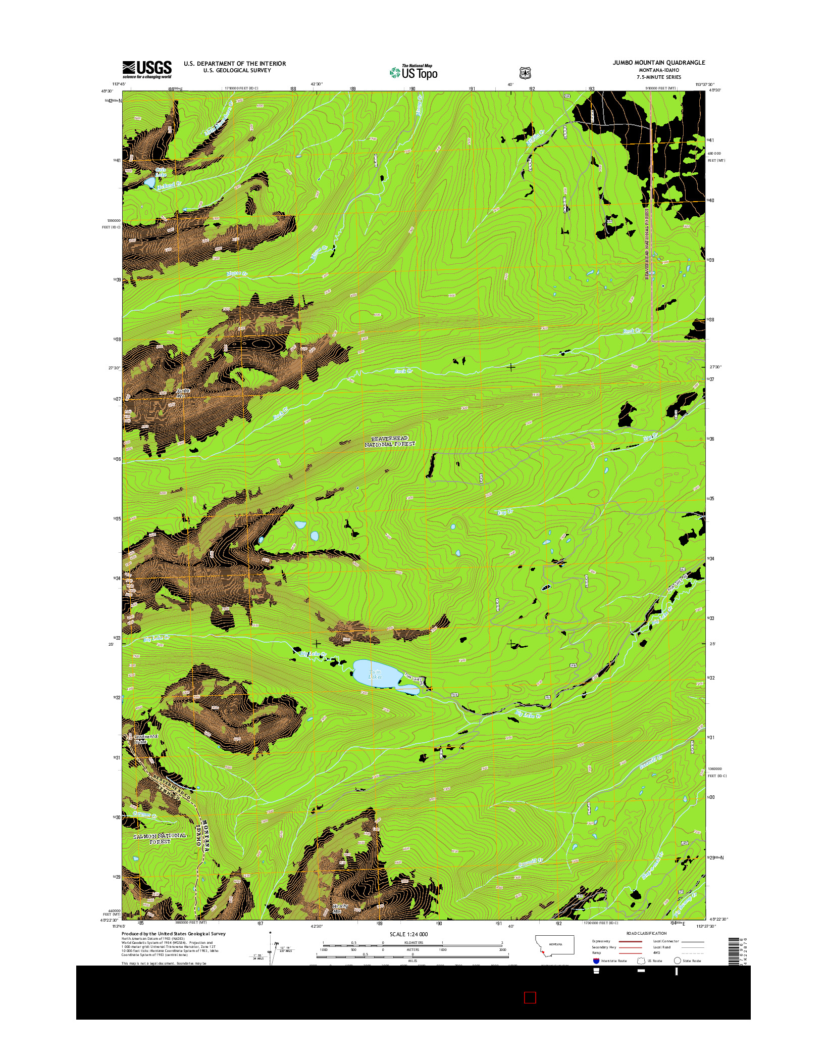 USGS US TOPO 7.5-MINUTE MAP FOR JUMBO MOUNTAIN, MT-ID 2014
