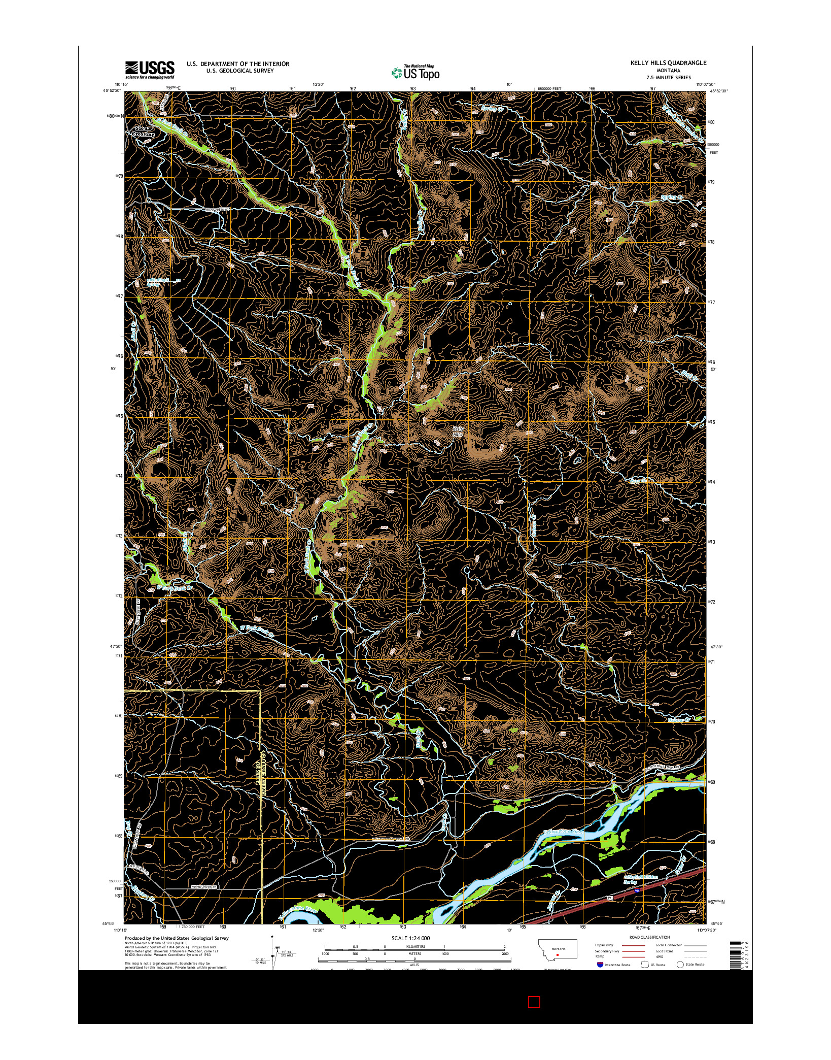 USGS US TOPO 7.5-MINUTE MAP FOR KELLY HILLS, MT 2014