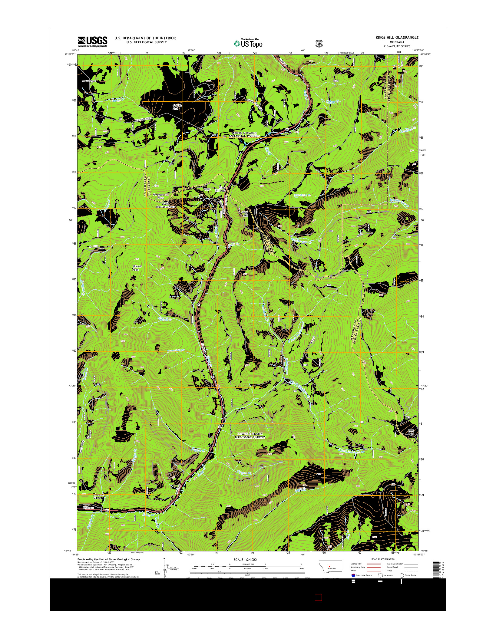 USGS US TOPO 7.5-MINUTE MAP FOR KINGS HILL, MT 2014