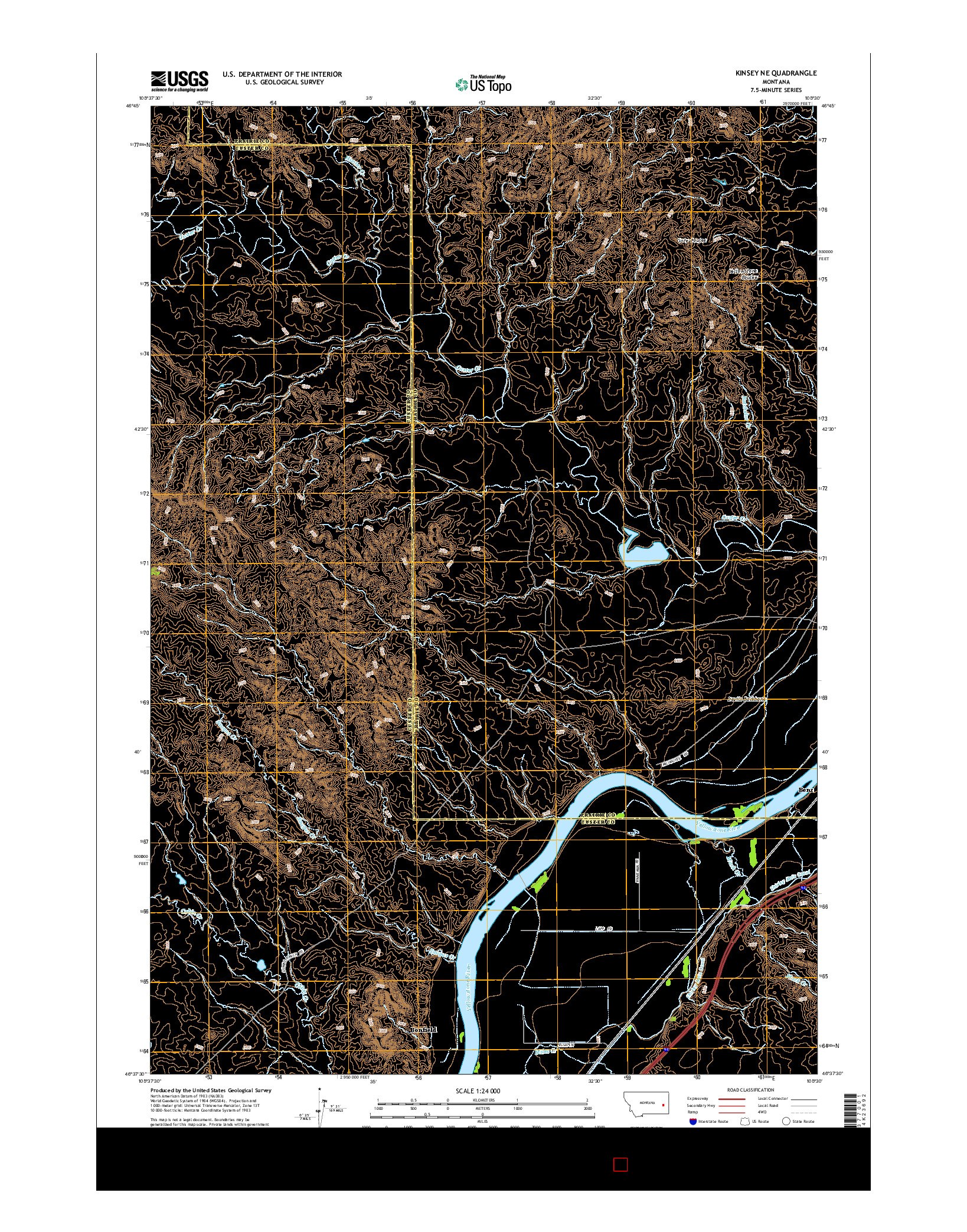 USGS US TOPO 7.5-MINUTE MAP FOR KINSEY NE, MT 2014