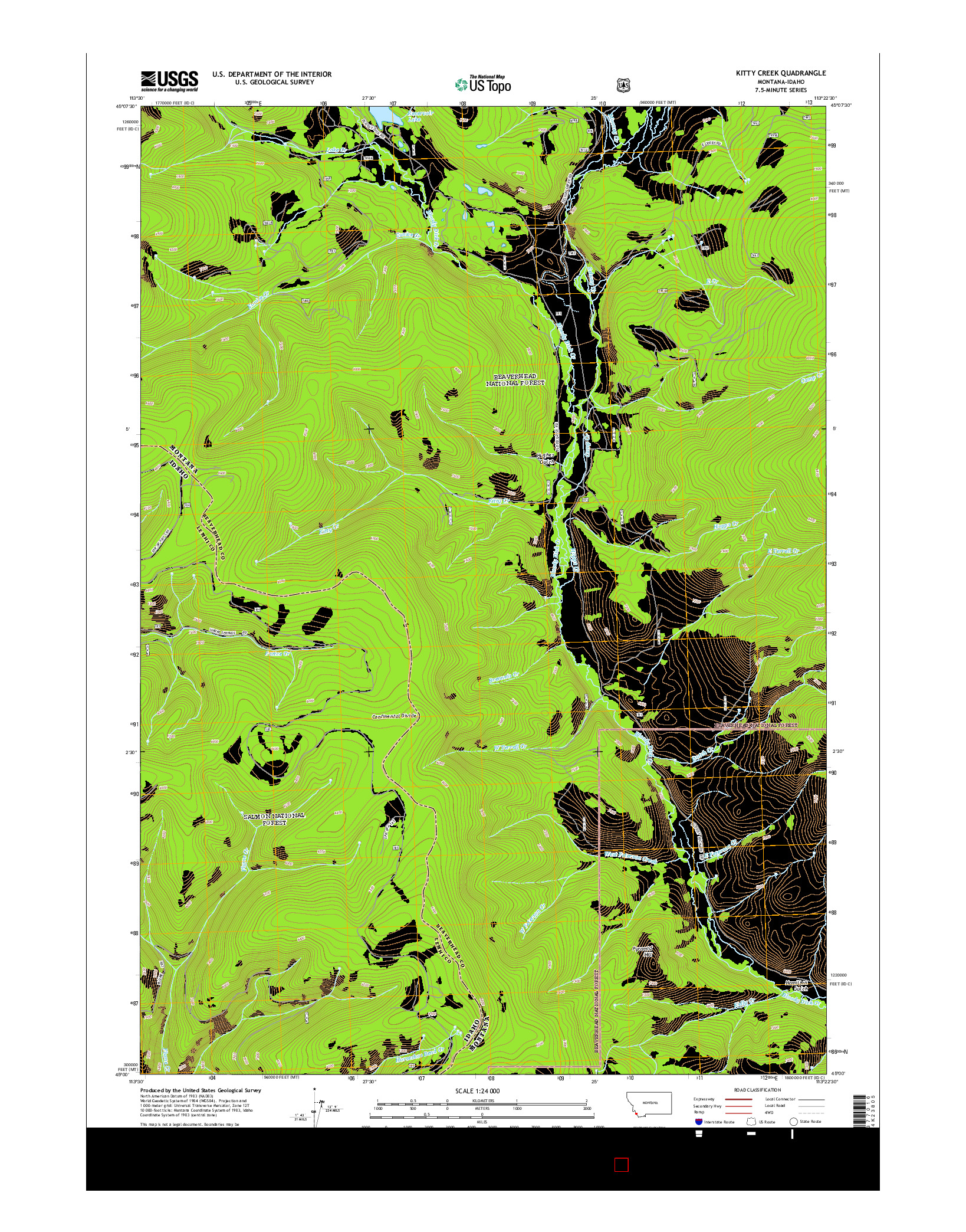 USGS US TOPO 7.5-MINUTE MAP FOR KITTY CREEK, MT-ID 2014