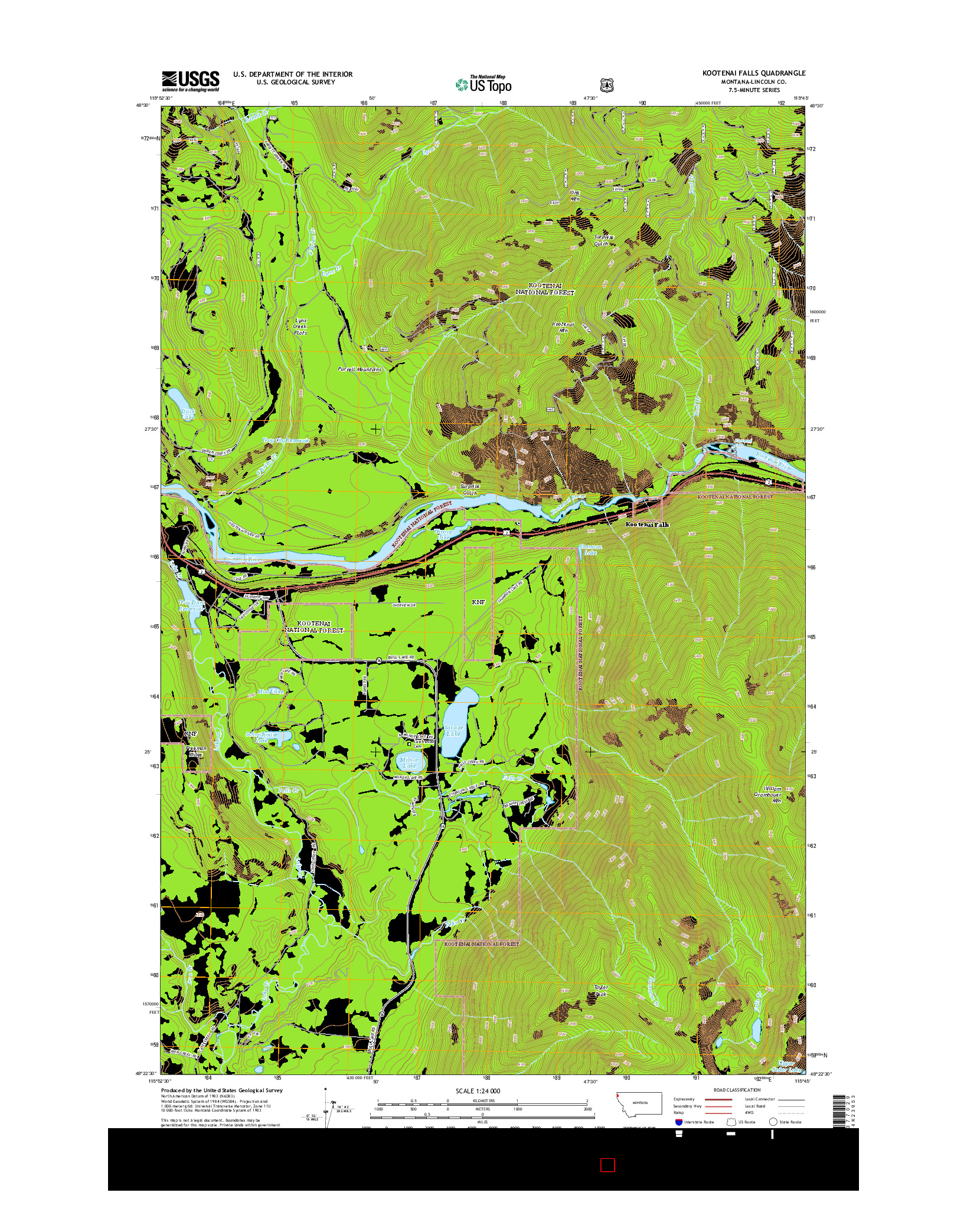 USGS US TOPO 7.5-MINUTE MAP FOR KOOTENAI FALLS, MT 2014