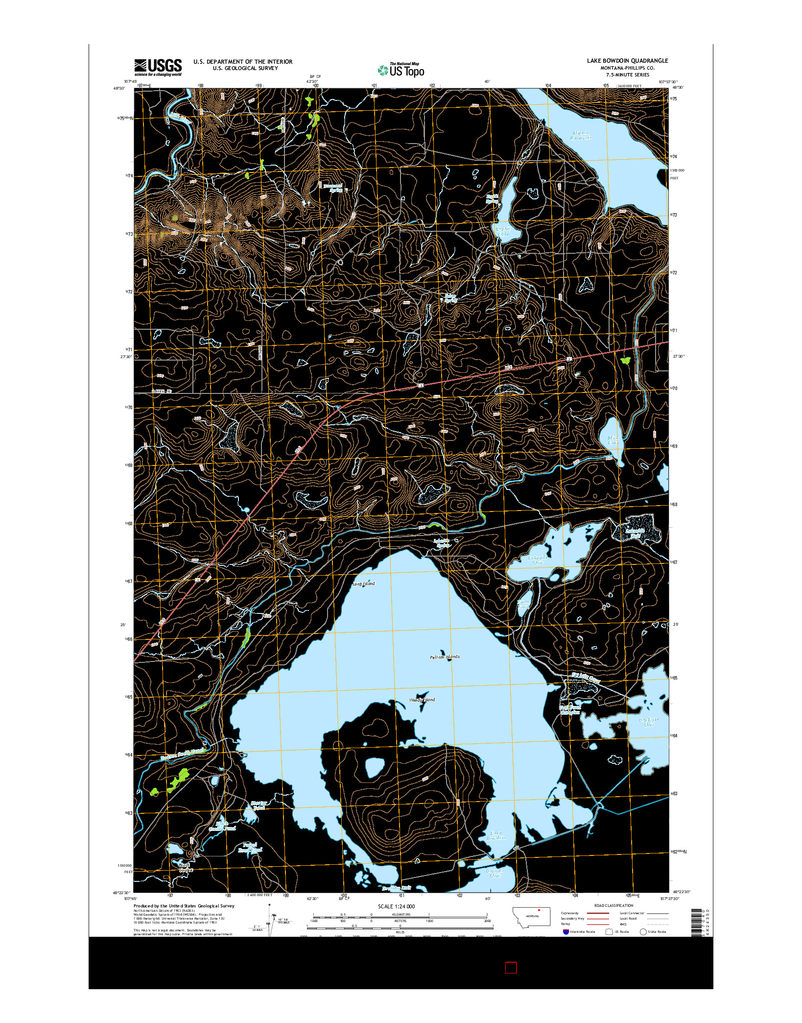 USGS US TOPO 7.5-MINUTE MAP FOR LAKE BOWDOIN, MT 2014