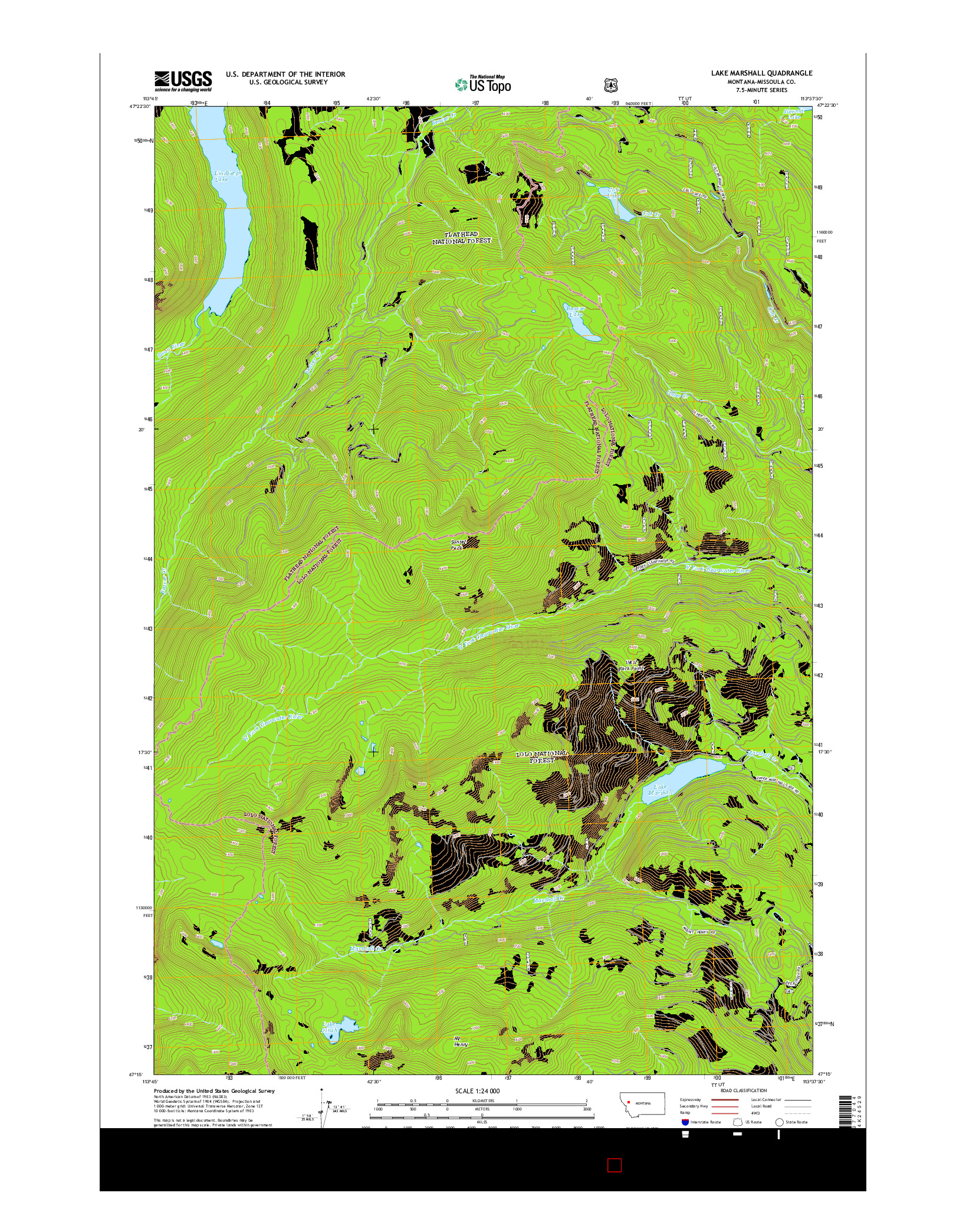 USGS US TOPO 7.5-MINUTE MAP FOR LAKE MARSHALL, MT 2014