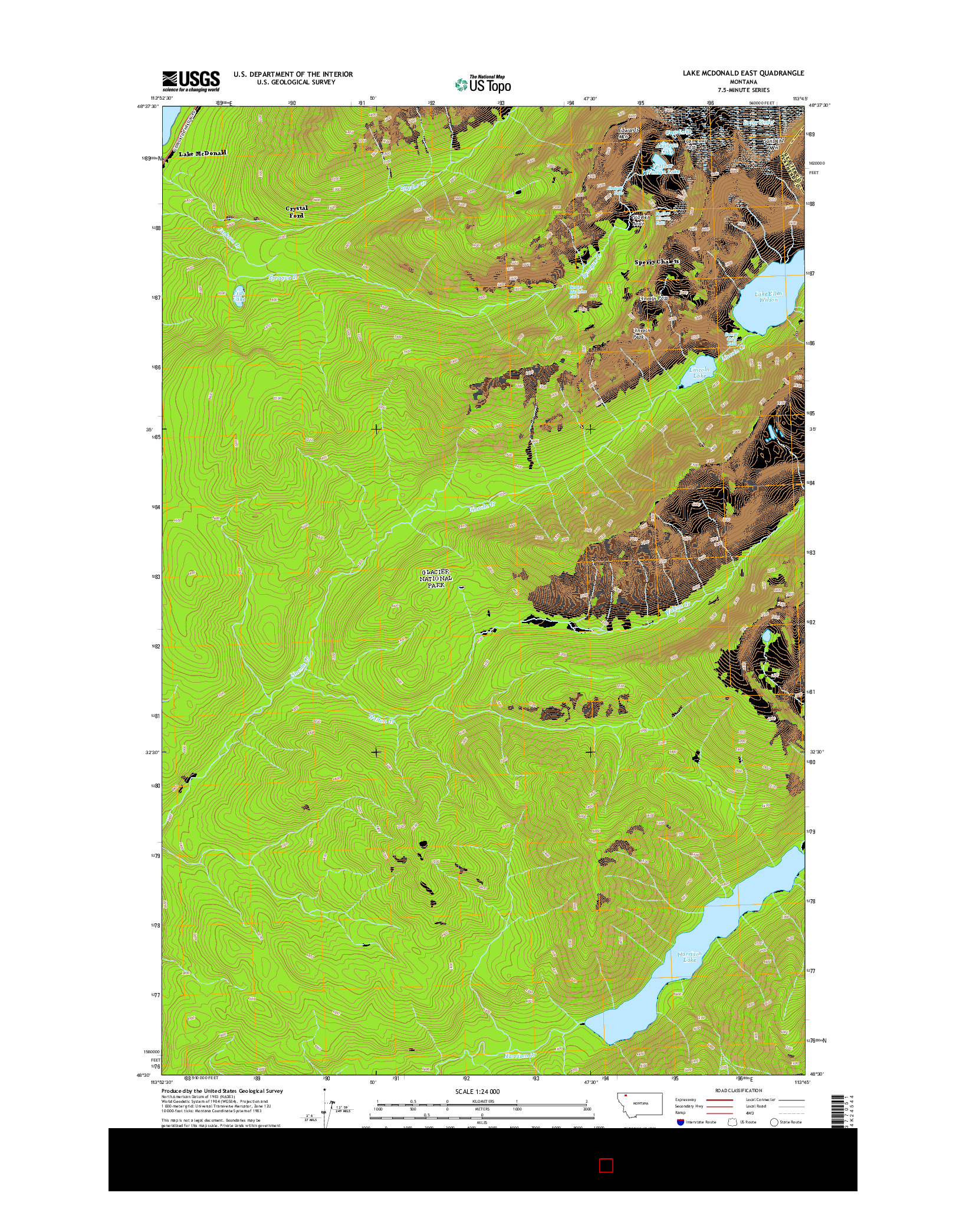 USGS US TOPO 7.5-MINUTE MAP FOR LAKE MCDONALD EAST, MT 2014