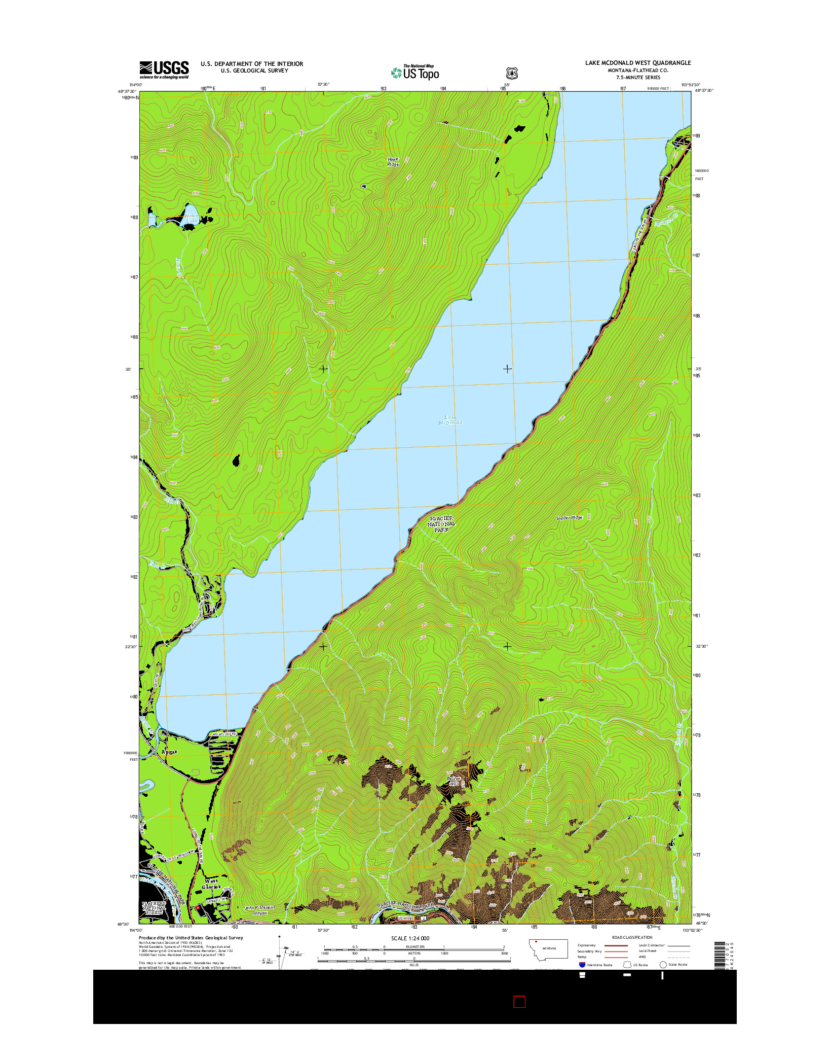USGS US TOPO 7.5-MINUTE MAP FOR LAKE MCDONALD WEST, MT 2014