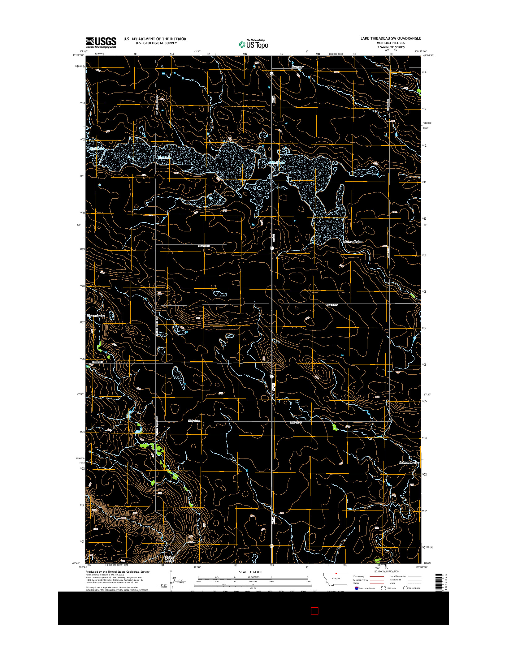 USGS US TOPO 7.5-MINUTE MAP FOR LAKE THIBADEAU SW, MT 2014