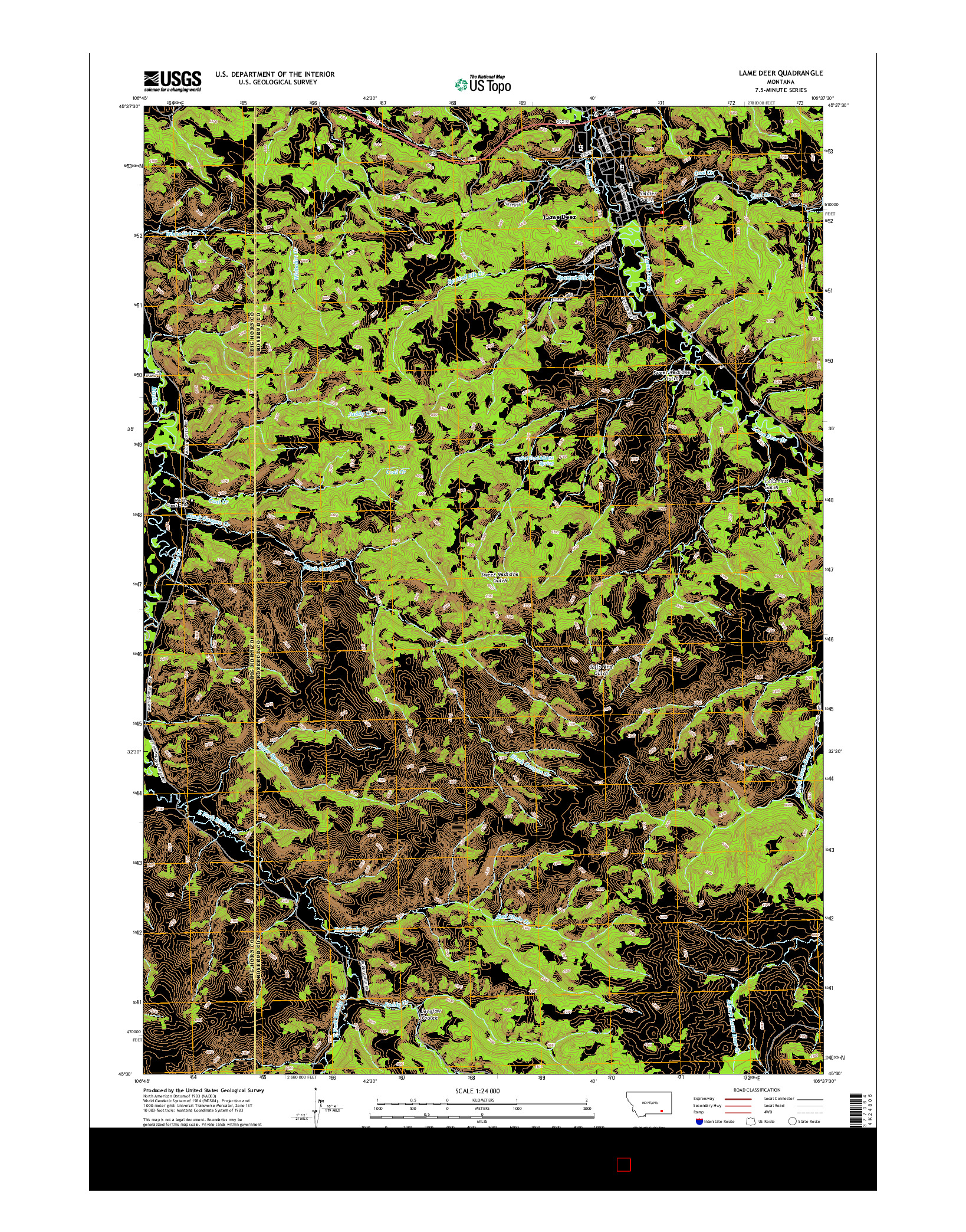 USGS US TOPO 7.5-MINUTE MAP FOR LAME DEER, MT 2014