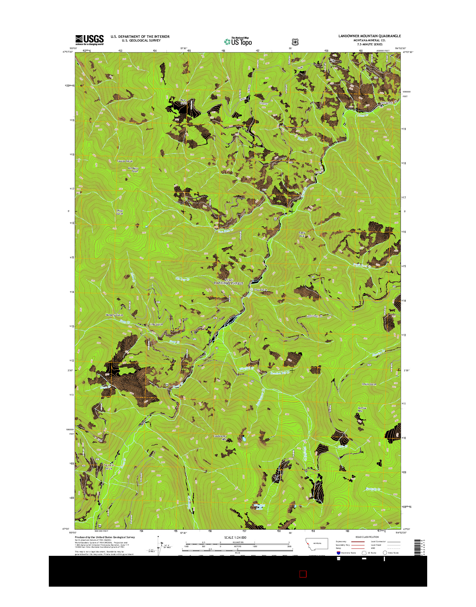 USGS US TOPO 7.5-MINUTE MAP FOR LANDOWNER MOUNTAIN, MT 2014