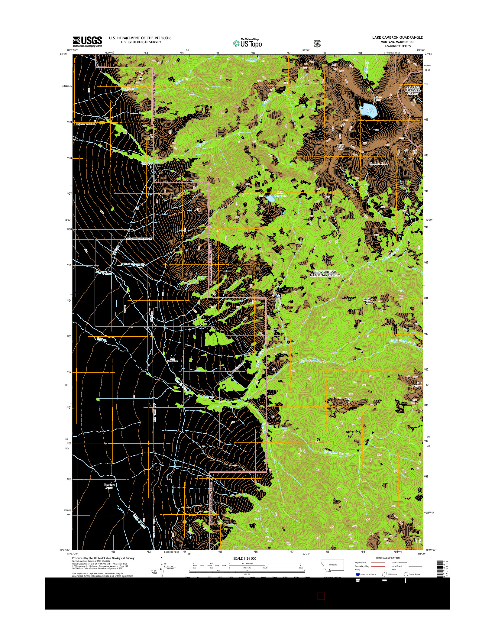 USGS US TOPO 7.5-MINUTE MAP FOR LAKE CAMERON, MT 2014