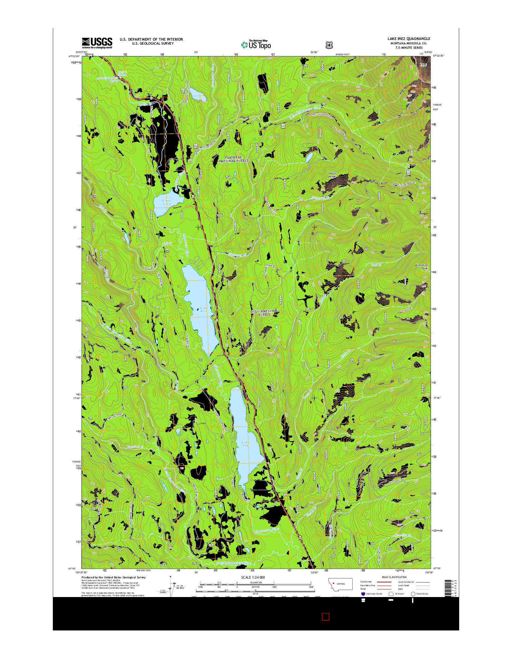 USGS US TOPO 7.5-MINUTE MAP FOR LAKE INEZ, MT 2014