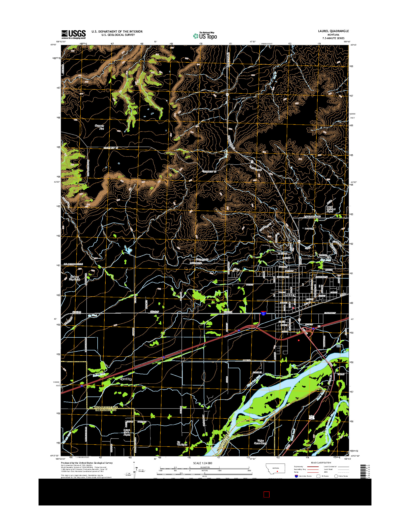 USGS US TOPO 7.5-MINUTE MAP FOR LAUREL, MT 2014