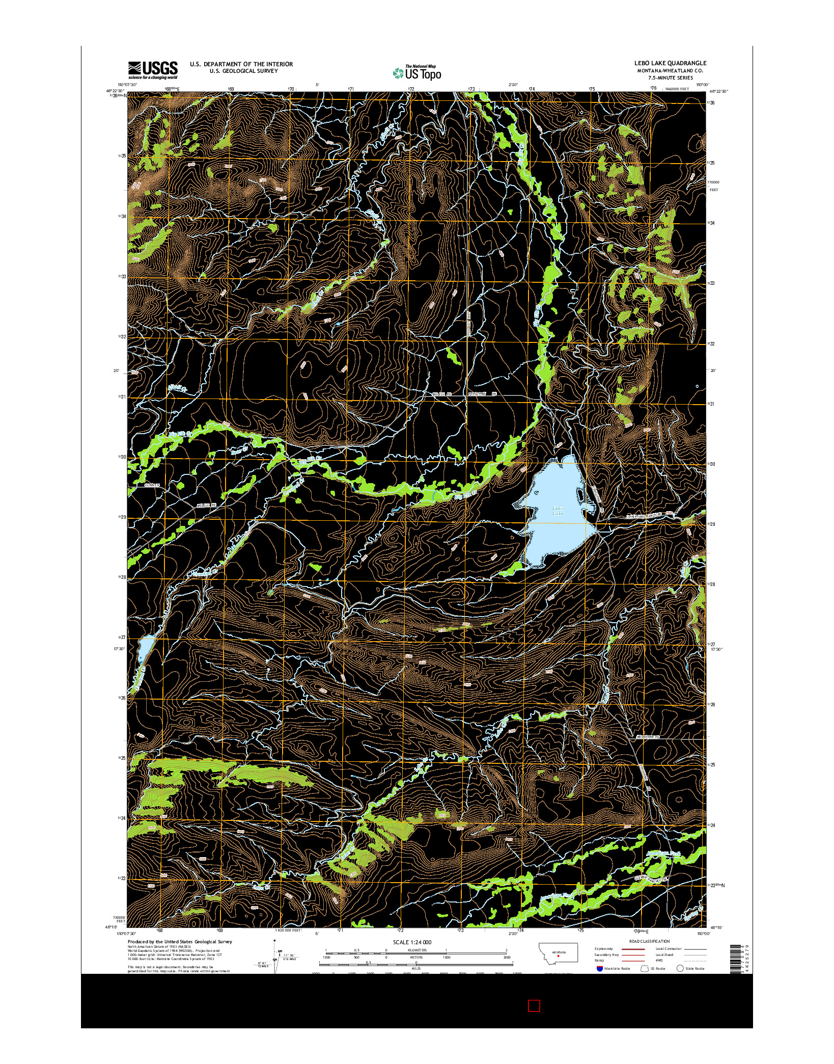 USGS US TOPO 7.5-MINUTE MAP FOR LEBO LAKE, MT 2014