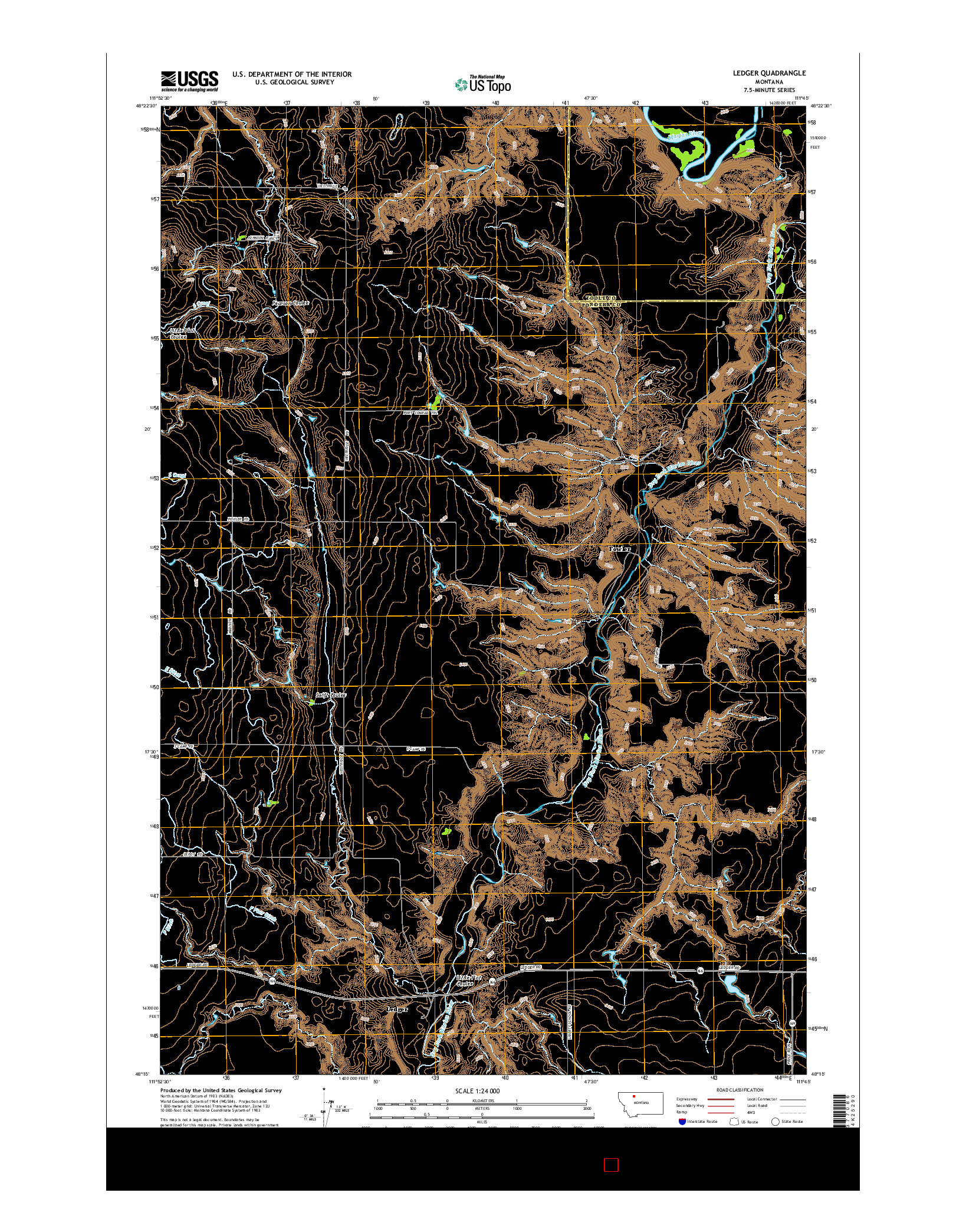 USGS US TOPO 7.5-MINUTE MAP FOR LEDGER, MT 2014
