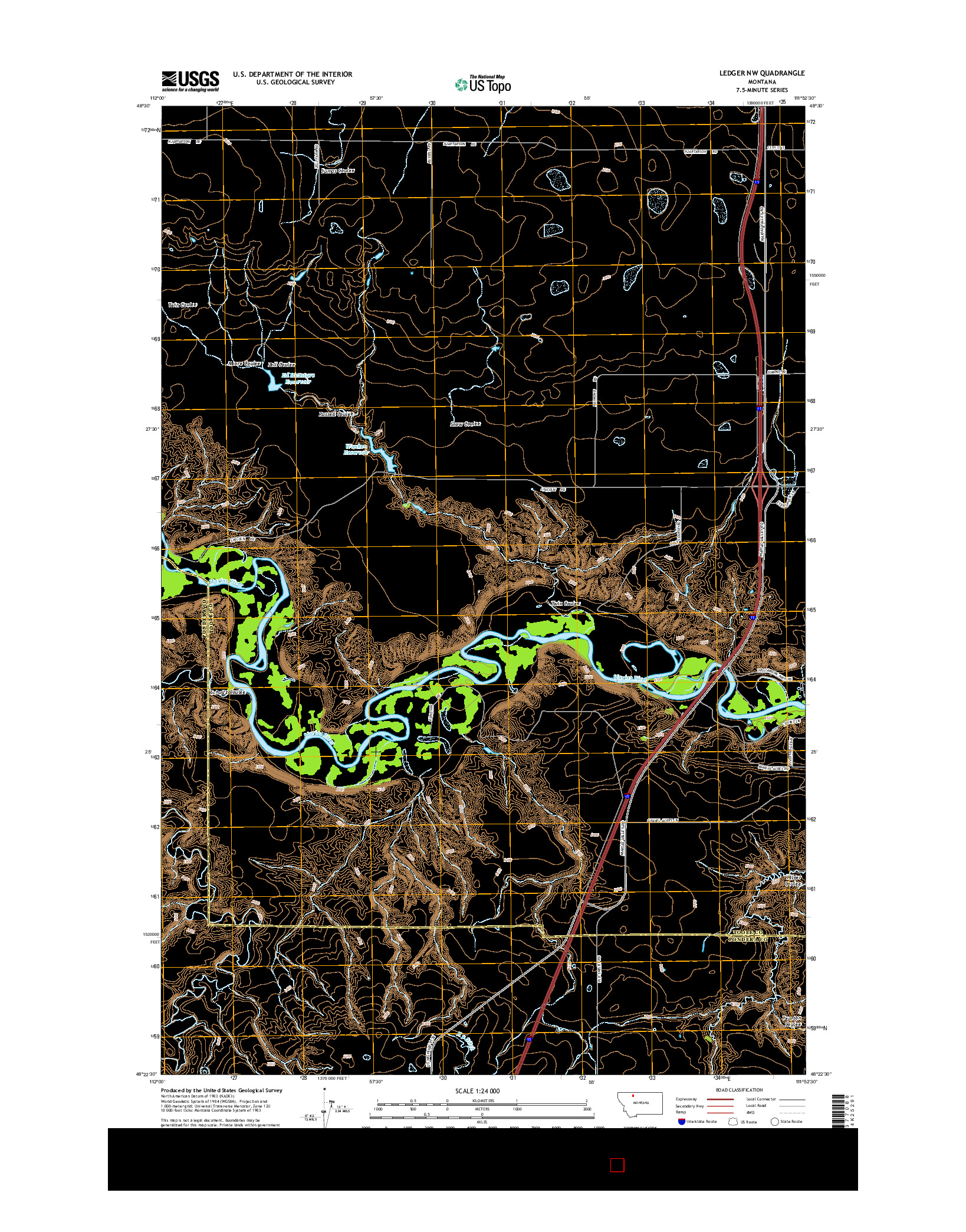 USGS US TOPO 7.5-MINUTE MAP FOR LEDGER NW, MT 2014