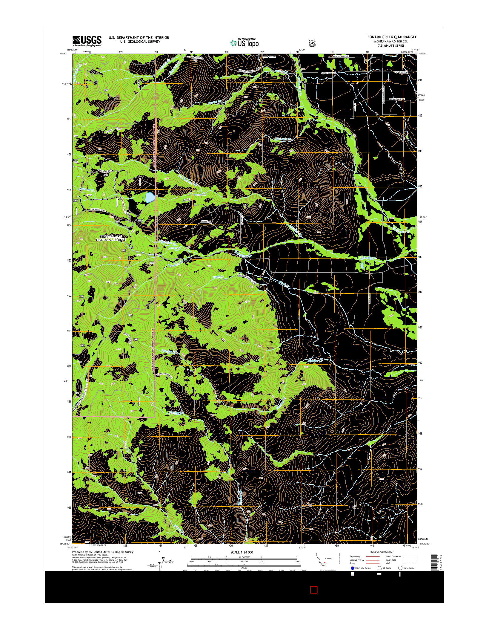 USGS US TOPO 7.5-MINUTE MAP FOR LEONARD CREEK, MT 2014