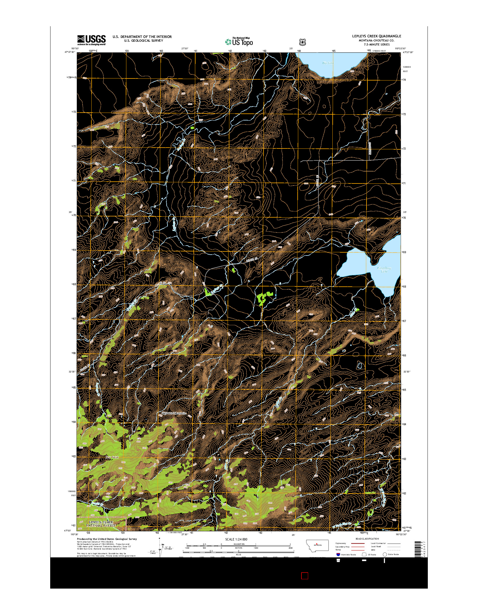 USGS US TOPO 7.5-MINUTE MAP FOR LEPLEYS CREEK, MT 2014