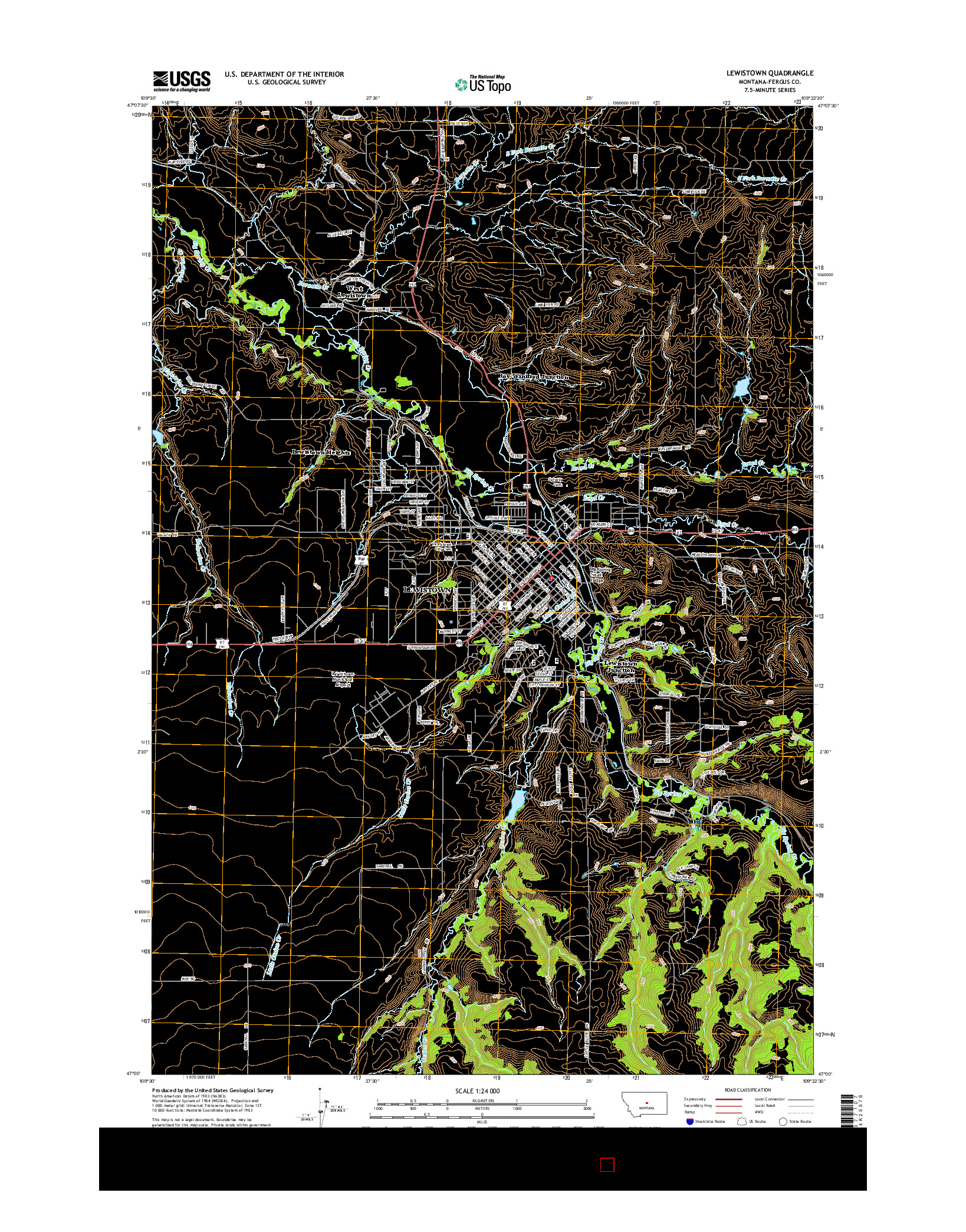 USGS US TOPO 7.5-MINUTE MAP FOR LEWISTOWN, MT 2014