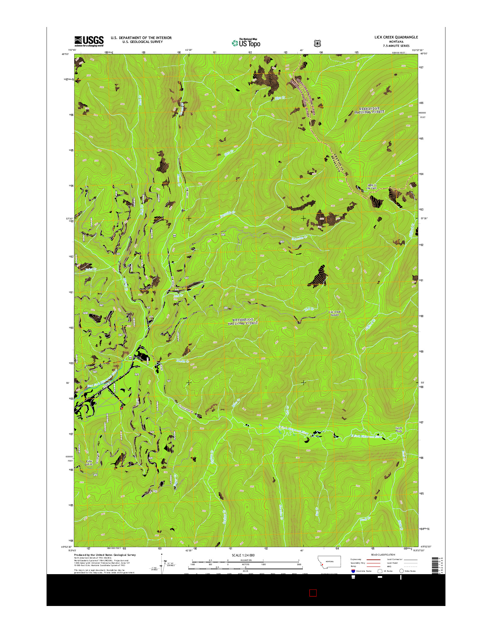 USGS US TOPO 7.5-MINUTE MAP FOR LICK CREEK, MT 2014
