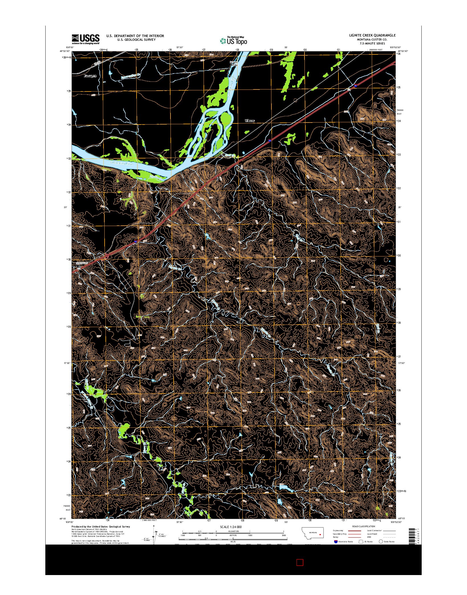 USGS US TOPO 7.5-MINUTE MAP FOR LIGNITE CREEK, MT 2014