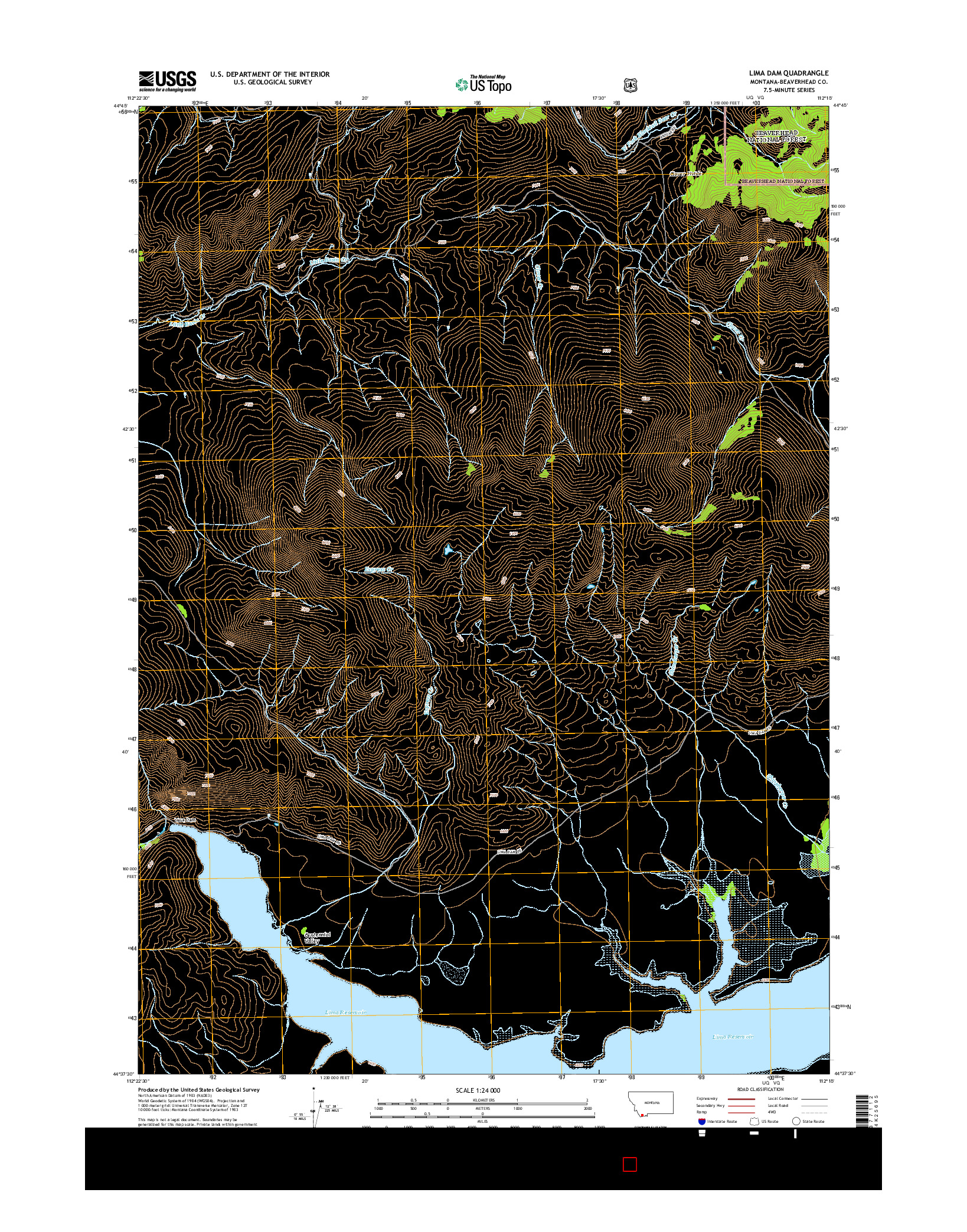 USGS US TOPO 7.5-MINUTE MAP FOR LIMA DAM, MT 2014