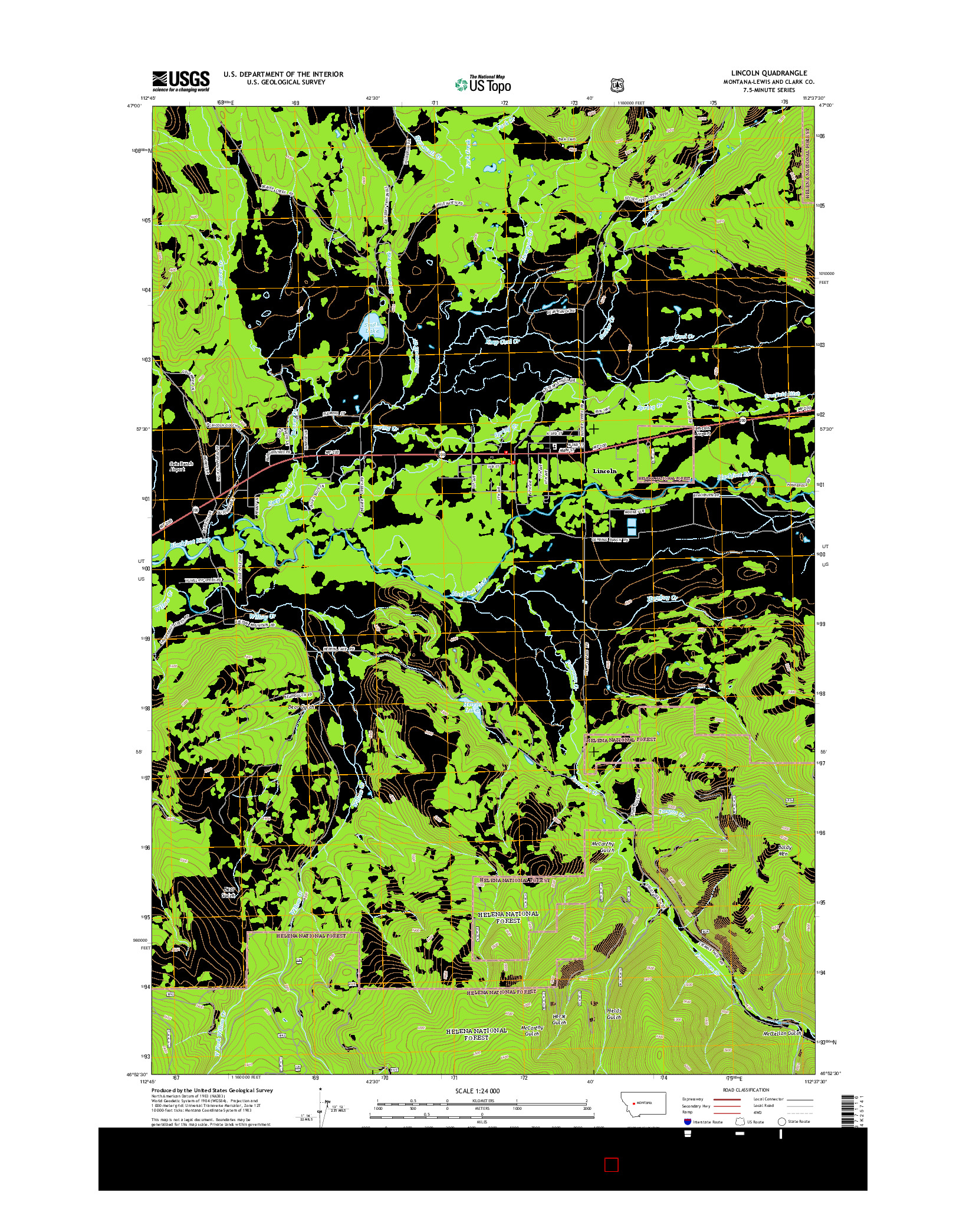 USGS US TOPO 7.5-MINUTE MAP FOR LINCOLN, MT 2014