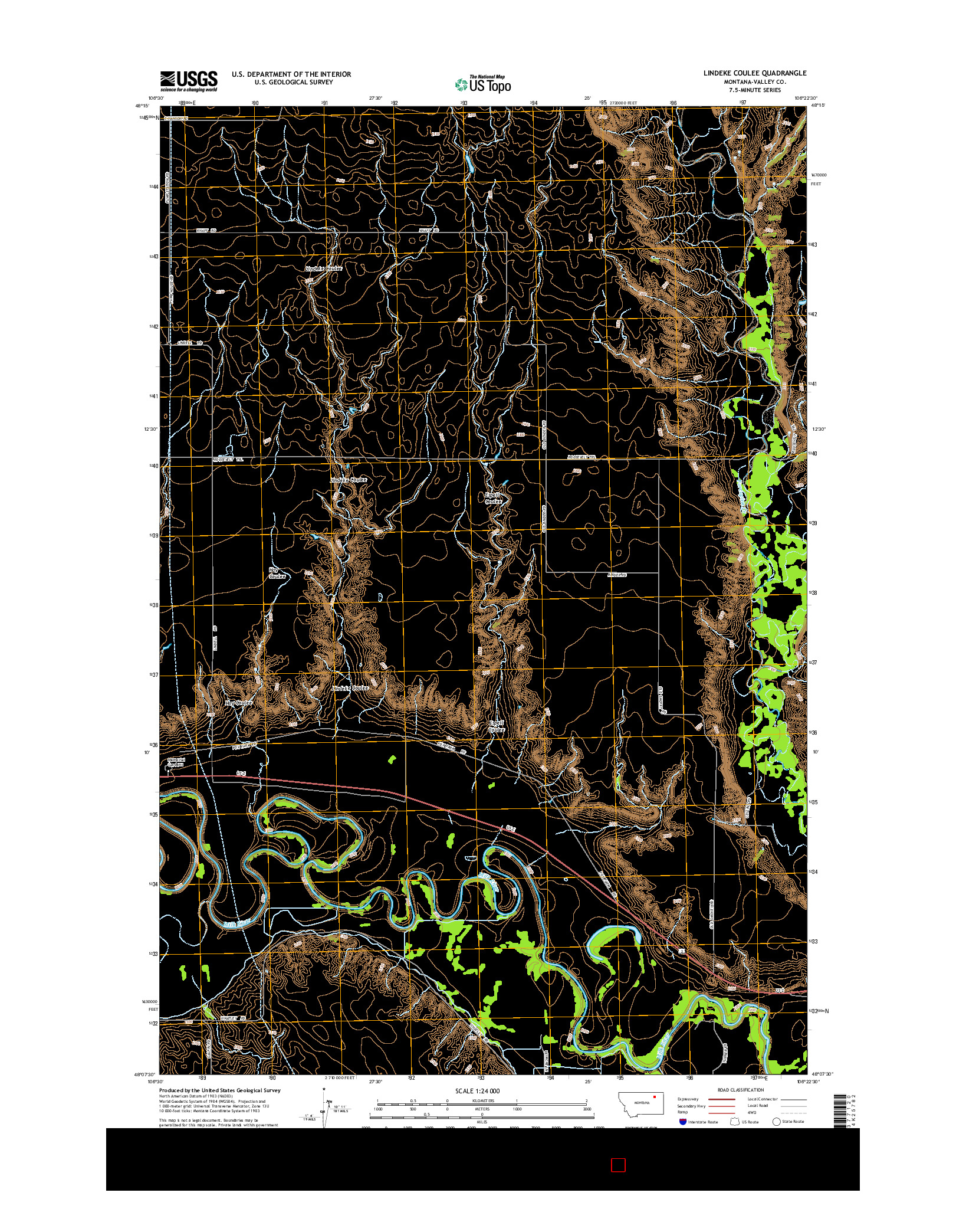 USGS US TOPO 7.5-MINUTE MAP FOR LINDEKE COULEE, MT 2014