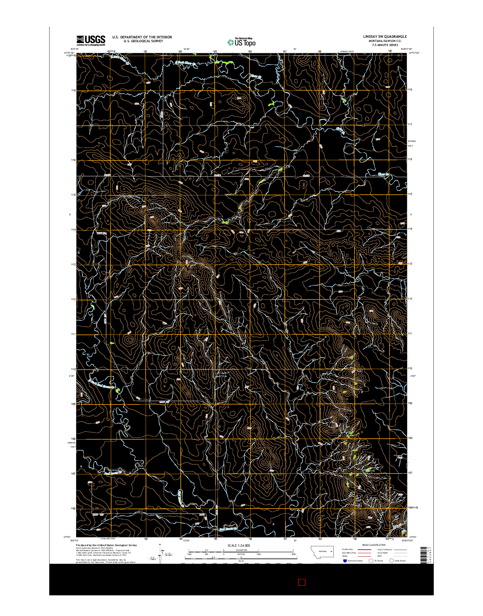 USGS US TOPO 7.5-MINUTE MAP FOR LINDSAY SW, MT 2014