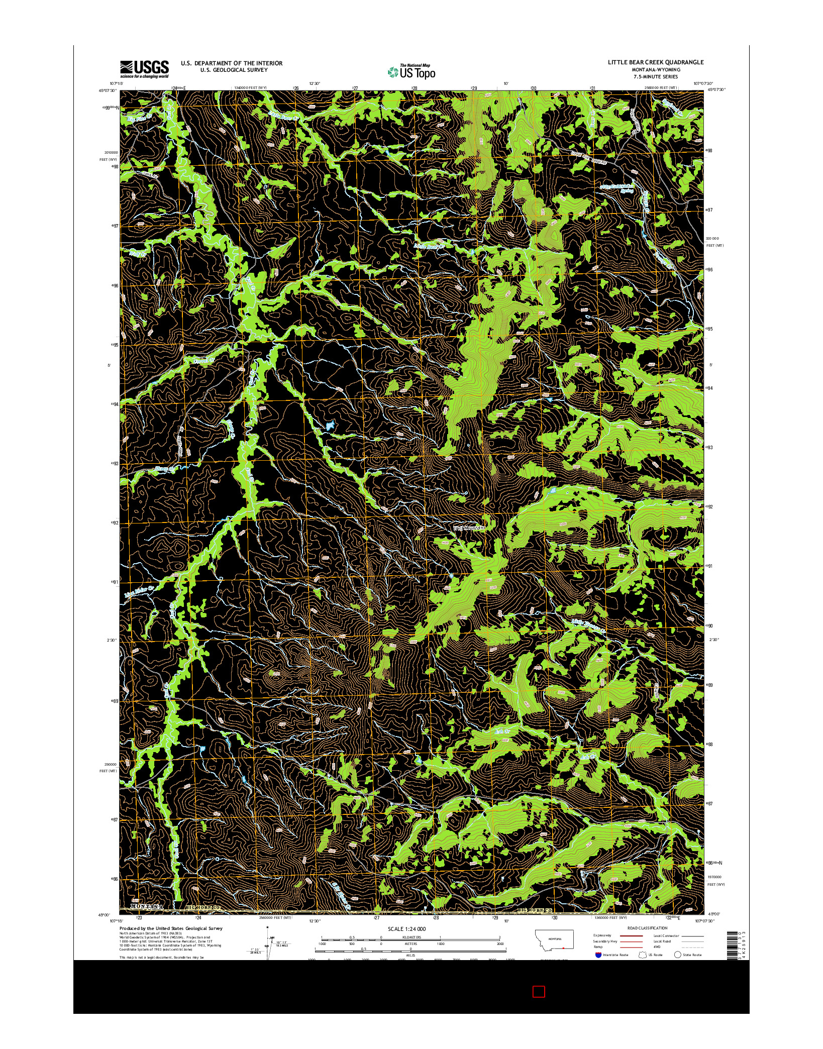 USGS US TOPO 7.5-MINUTE MAP FOR LITTLE BEAR CREEK, MT-WY 2014