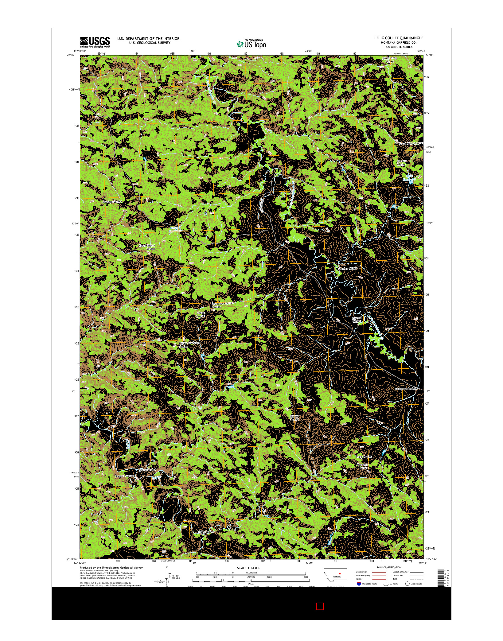 USGS US TOPO 7.5-MINUTE MAP FOR LELIG COULEE, MT 2014
