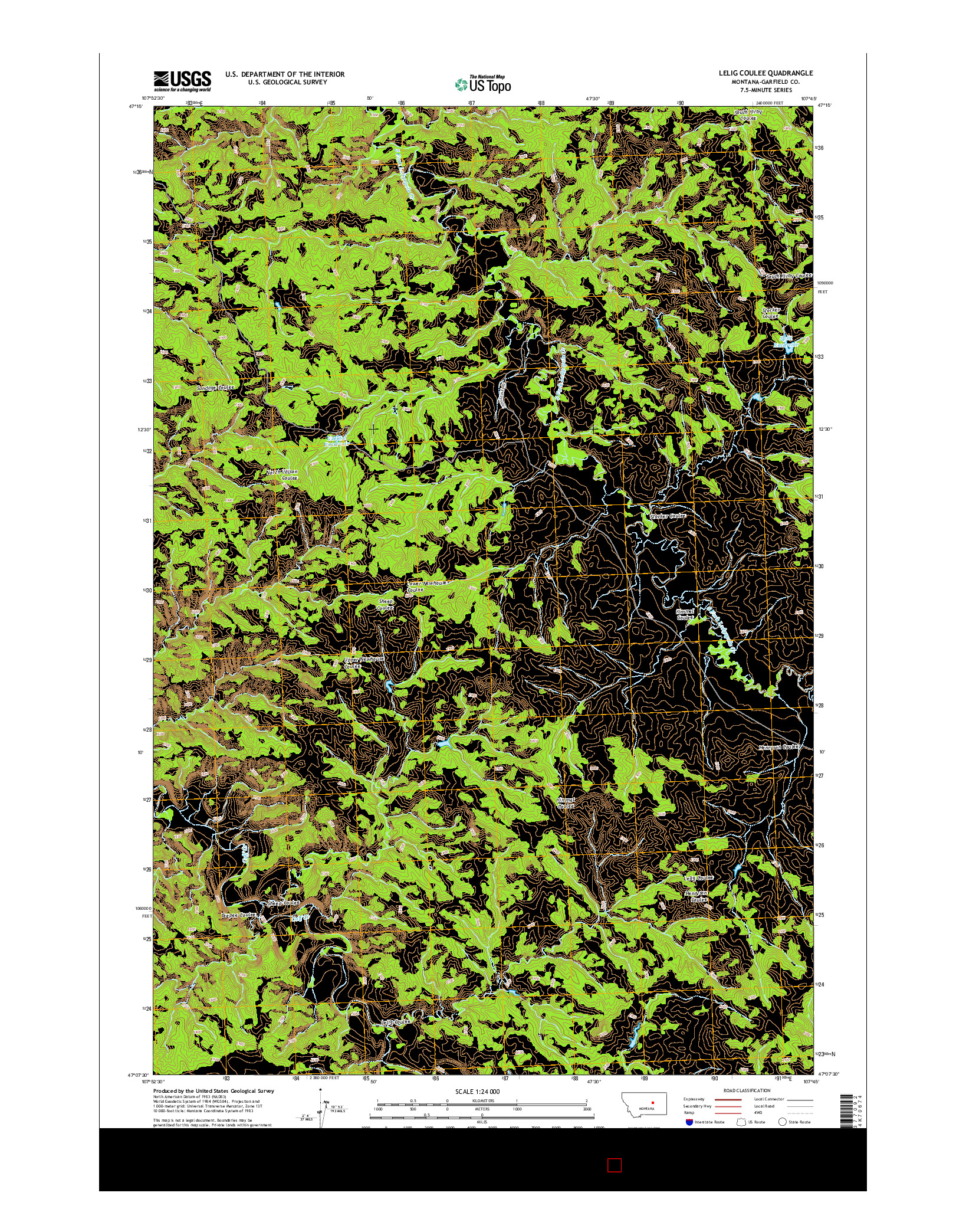 USGS US TOPO 7.5-MINUTE MAP FOR LELIG COULEE, MT 2014