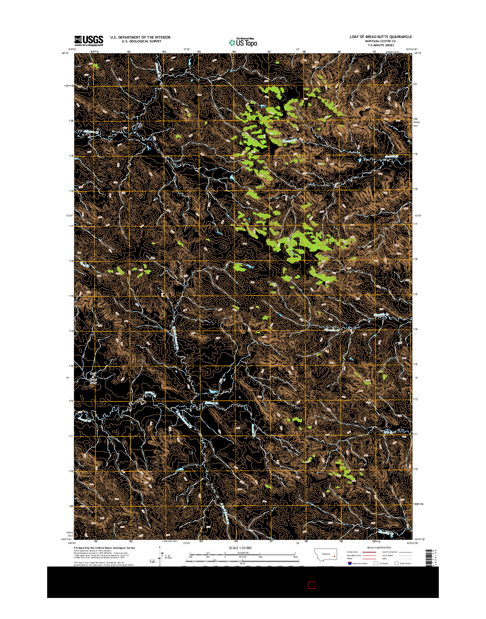 USGS US TOPO 7.5-MINUTE MAP FOR LOAF OF BREAD BUTTE, MT 2014