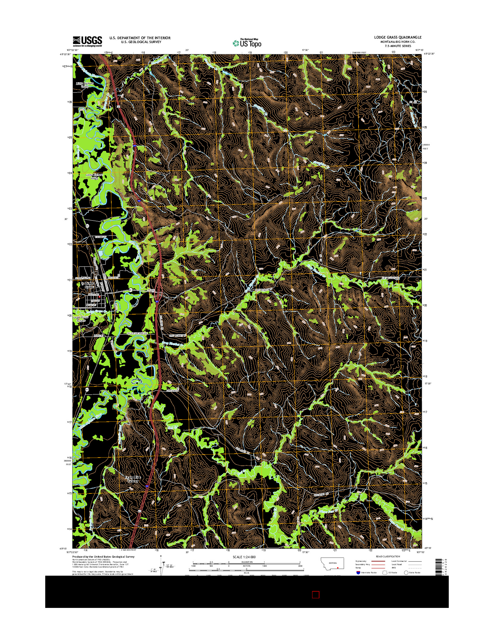 USGS US TOPO 7.5-MINUTE MAP FOR LODGE GRASS, MT 2014