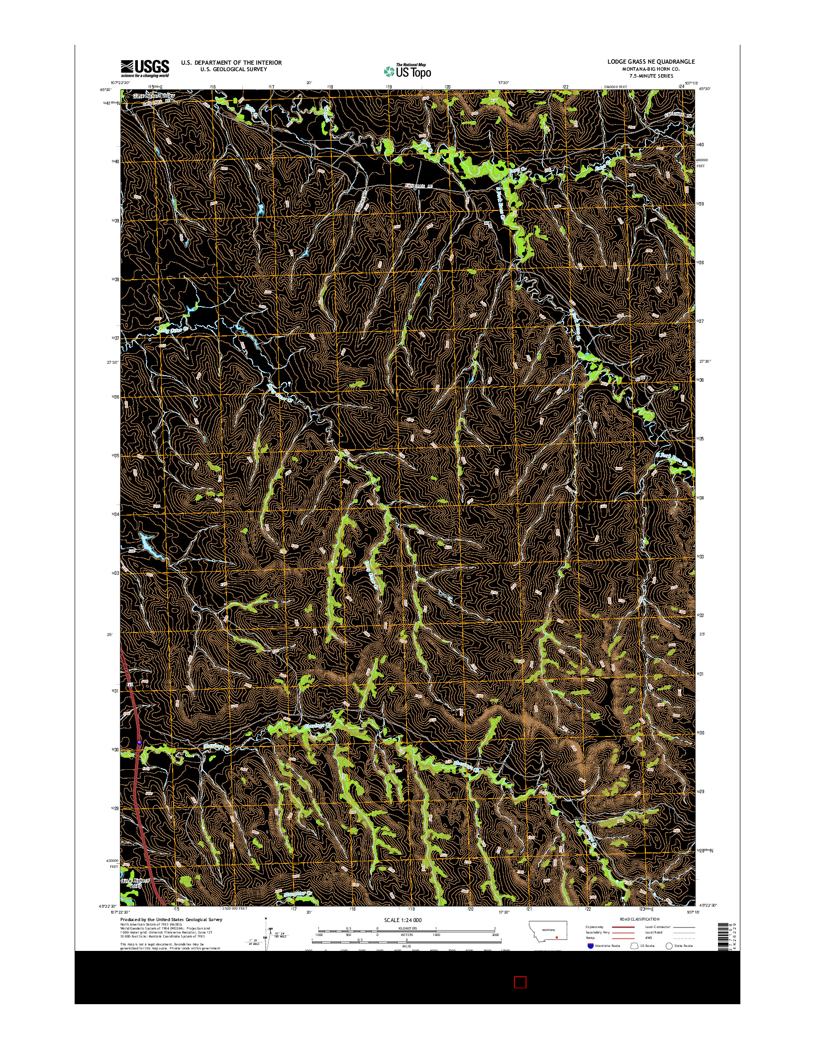USGS US TOPO 7.5-MINUTE MAP FOR LODGE GRASS NE, MT 2014