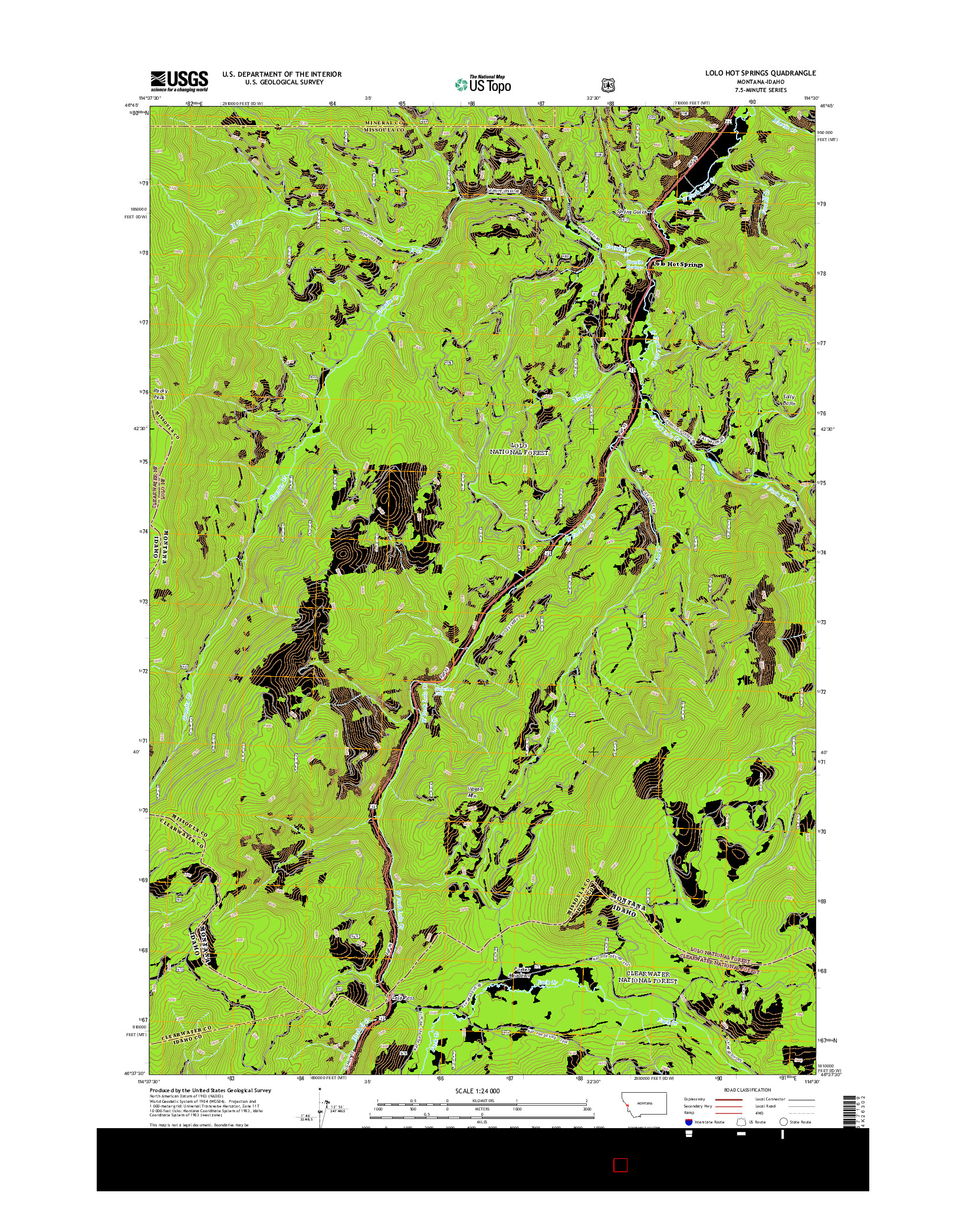 USGS US TOPO 7.5-MINUTE MAP FOR LOLO HOT SPRINGS, MT-ID 2014