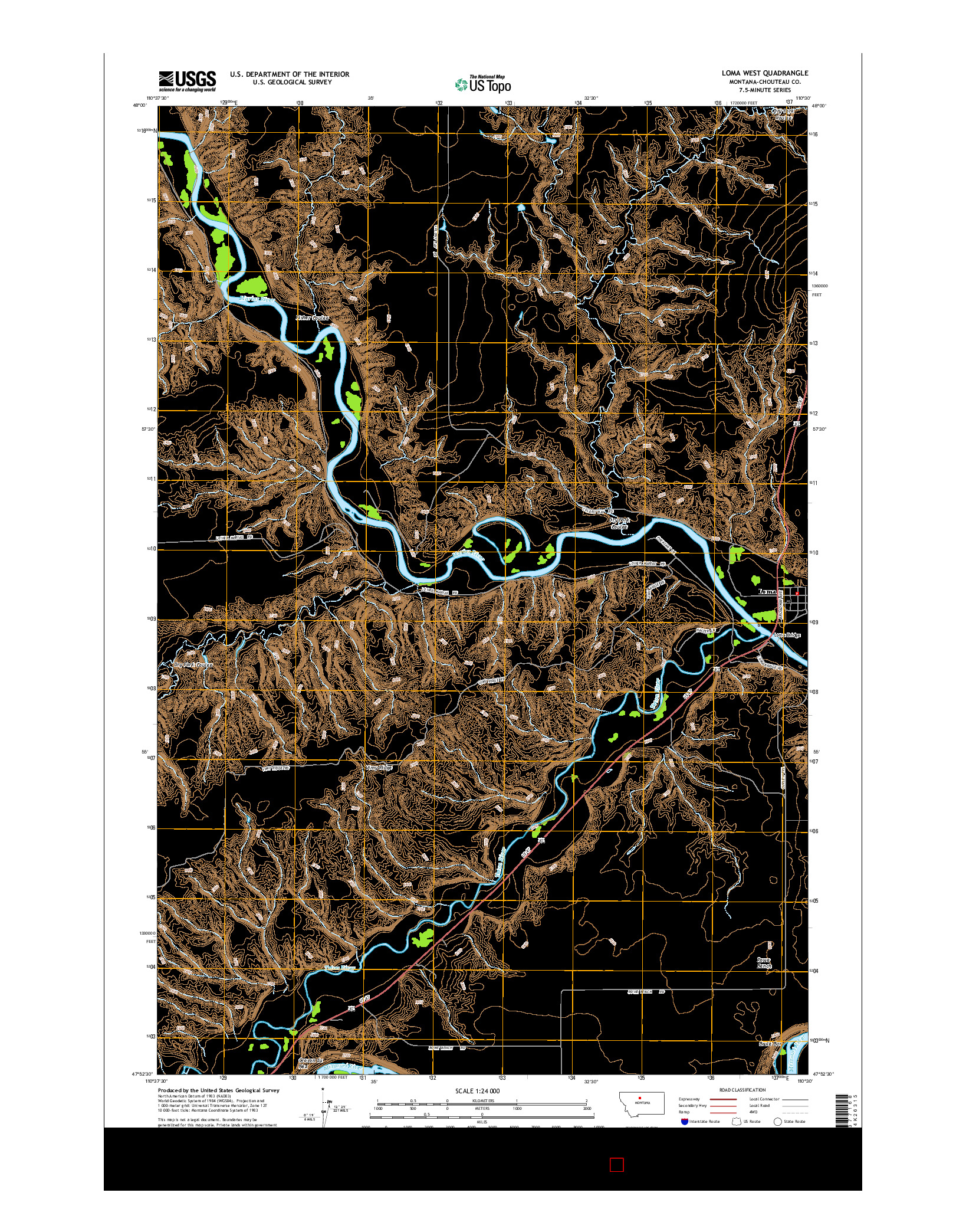 USGS US TOPO 7.5-MINUTE MAP FOR LOMA WEST, MT 2014