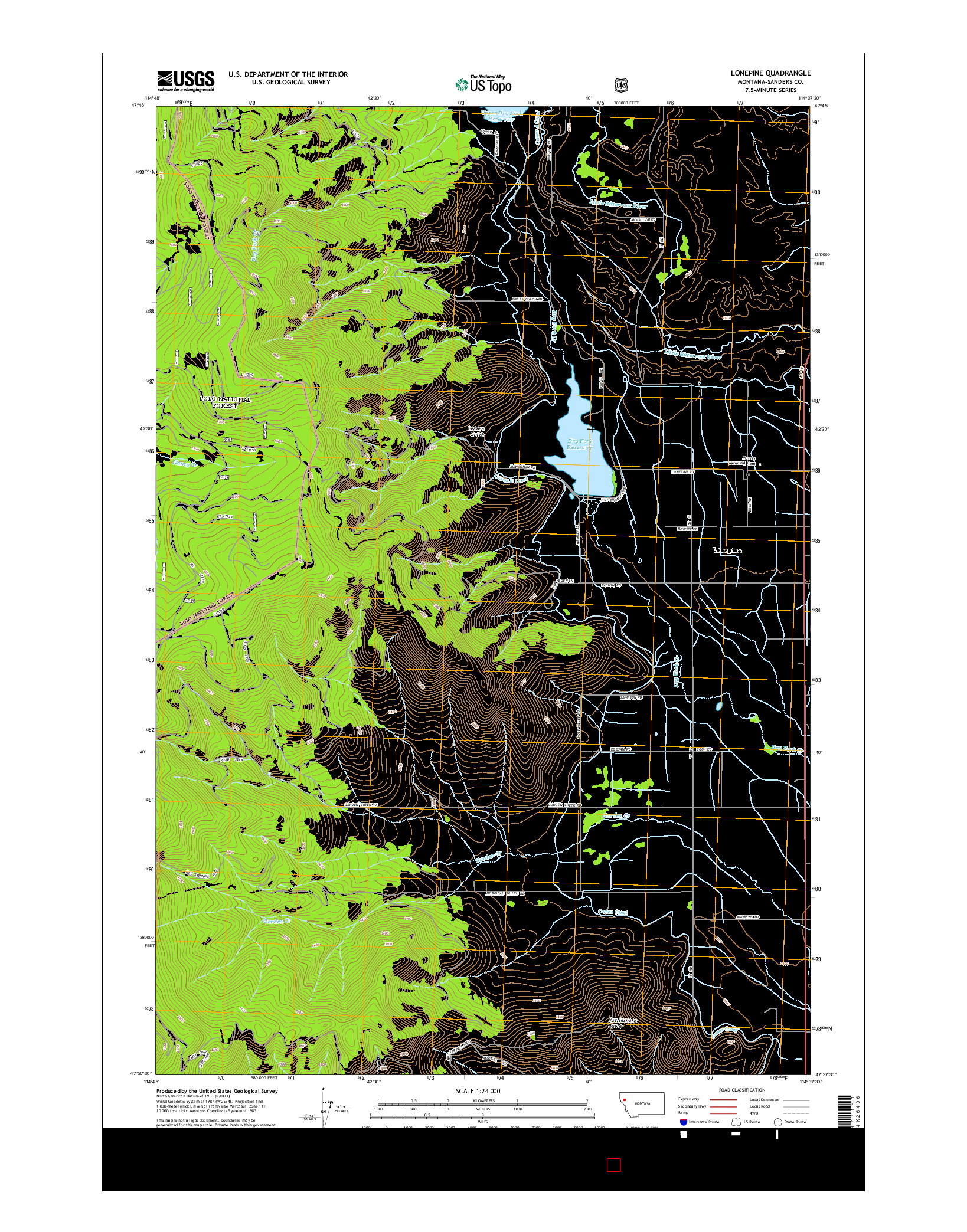 USGS US TOPO 7.5-MINUTE MAP FOR LONEPINE, MT 2014