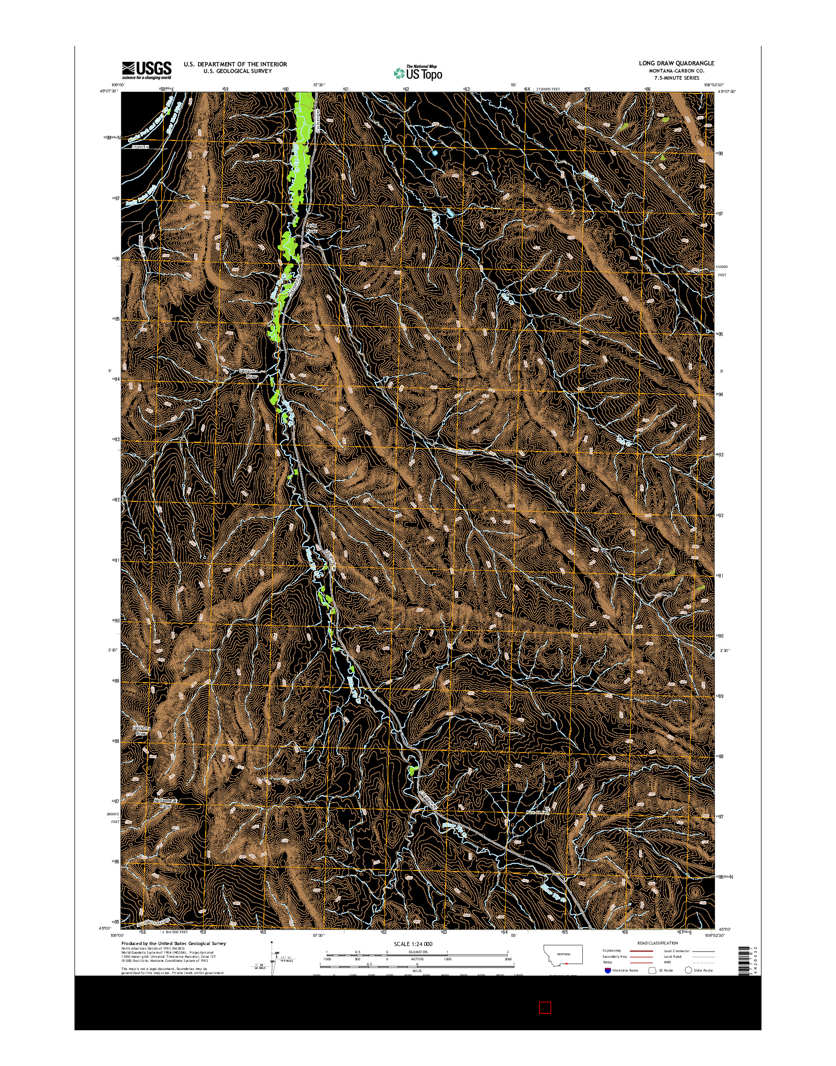 USGS US TOPO 7.5-MINUTE MAP FOR LONG DRAW, MT 2014