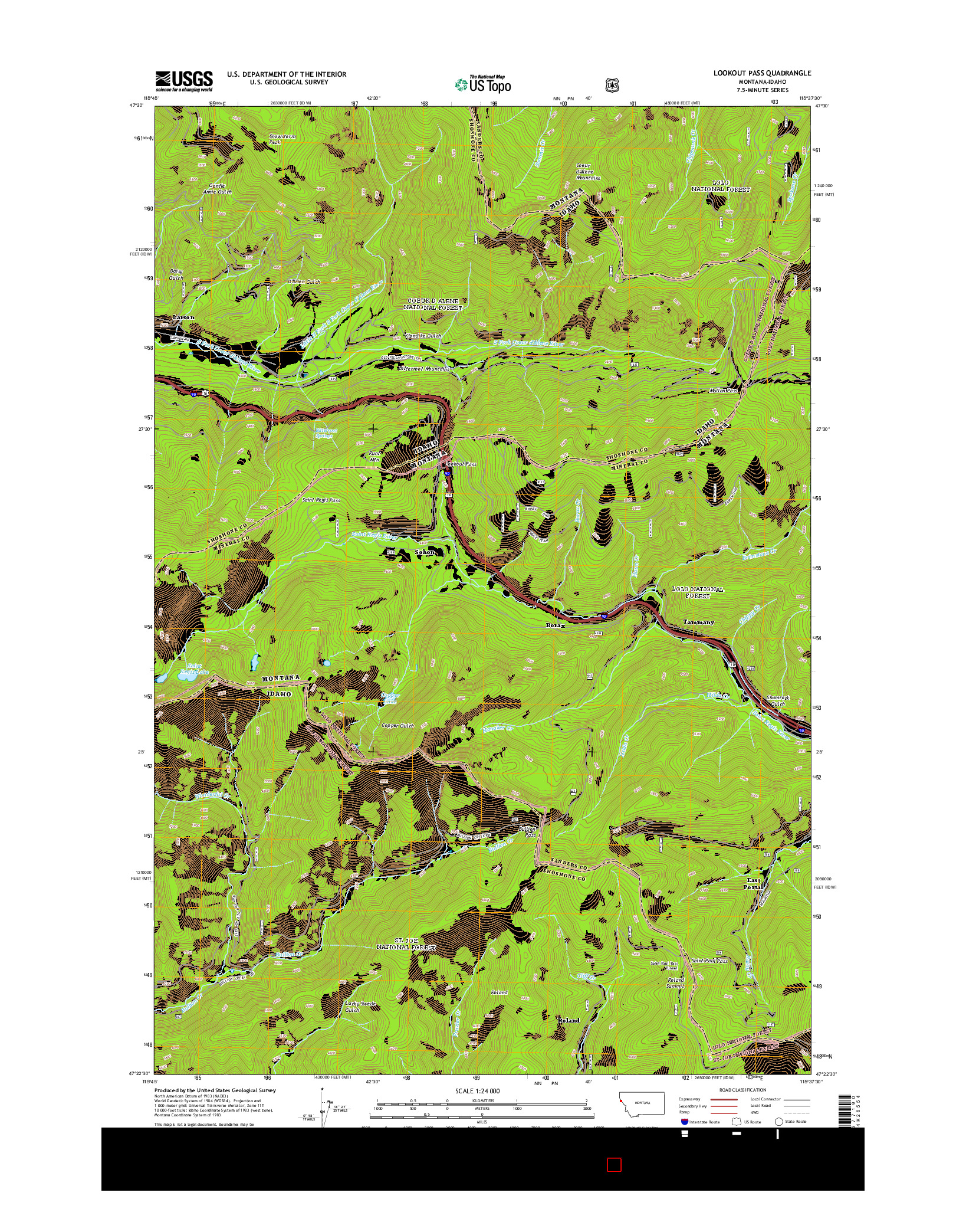 USGS US TOPO 7.5-MINUTE MAP FOR LOOKOUT PASS, MT-ID 2014