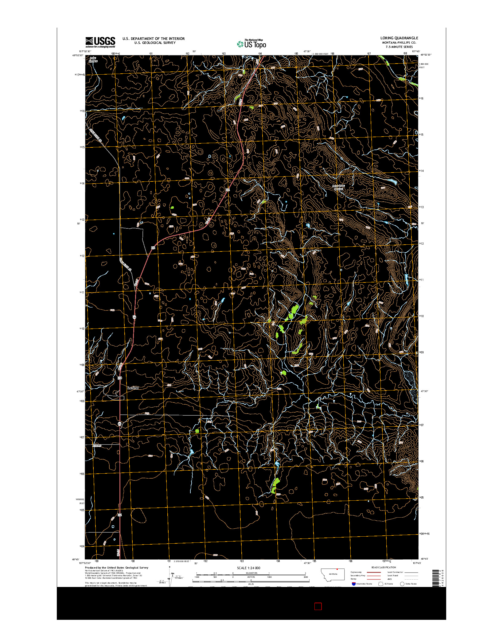 USGS US TOPO 7.5-MINUTE MAP FOR LORING, MT 2014