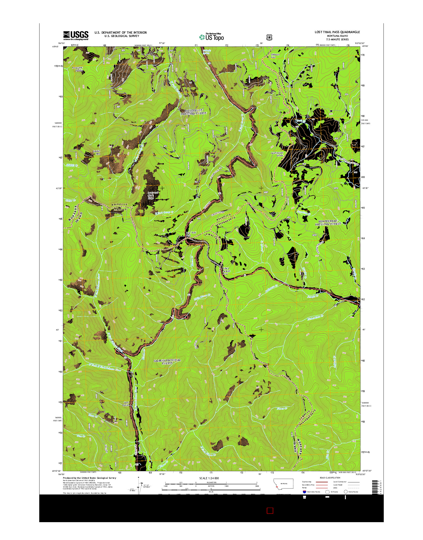 USGS US TOPO 7.5-MINUTE MAP FOR LOST TRAIL PASS, MT-ID 2014