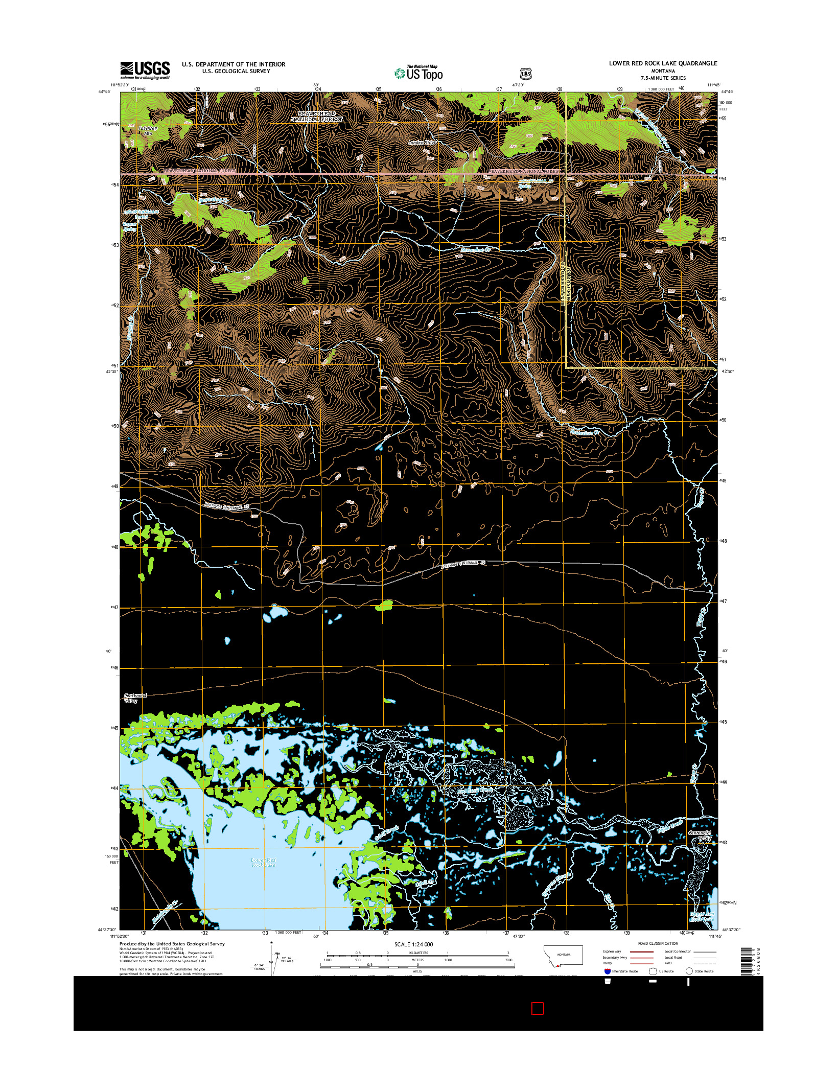 USGS US TOPO 7.5-MINUTE MAP FOR LOWER RED ROCK LAKE, MT 2014