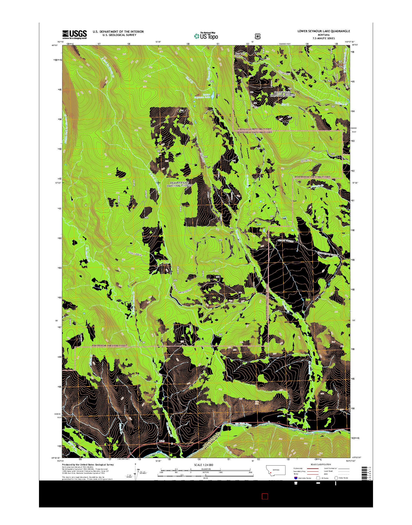 USGS US TOPO 7.5-MINUTE MAP FOR LOWER SEYMOUR LAKE, MT 2014