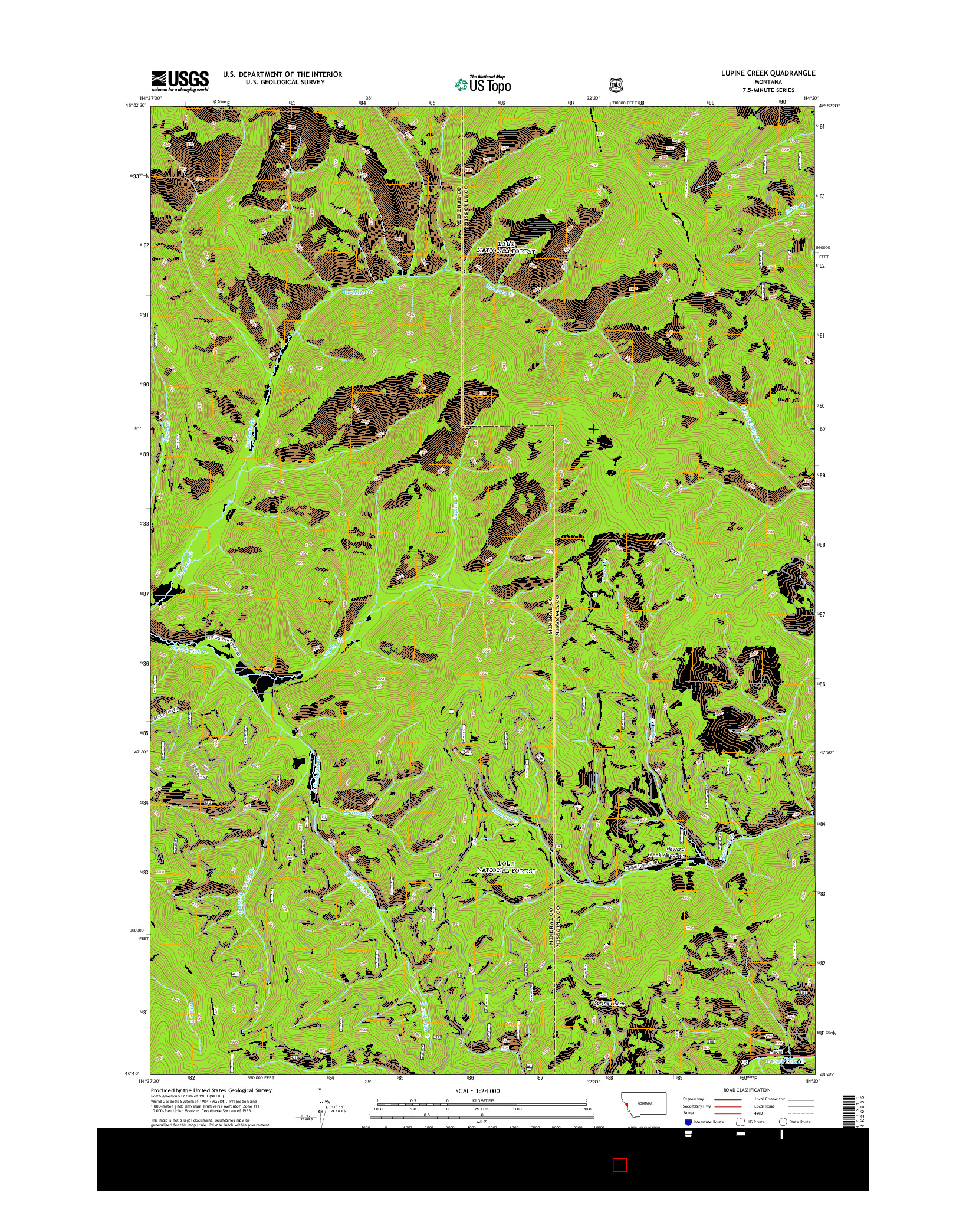 USGS US TOPO 7.5-MINUTE MAP FOR LUPINE CREEK, MT 2014