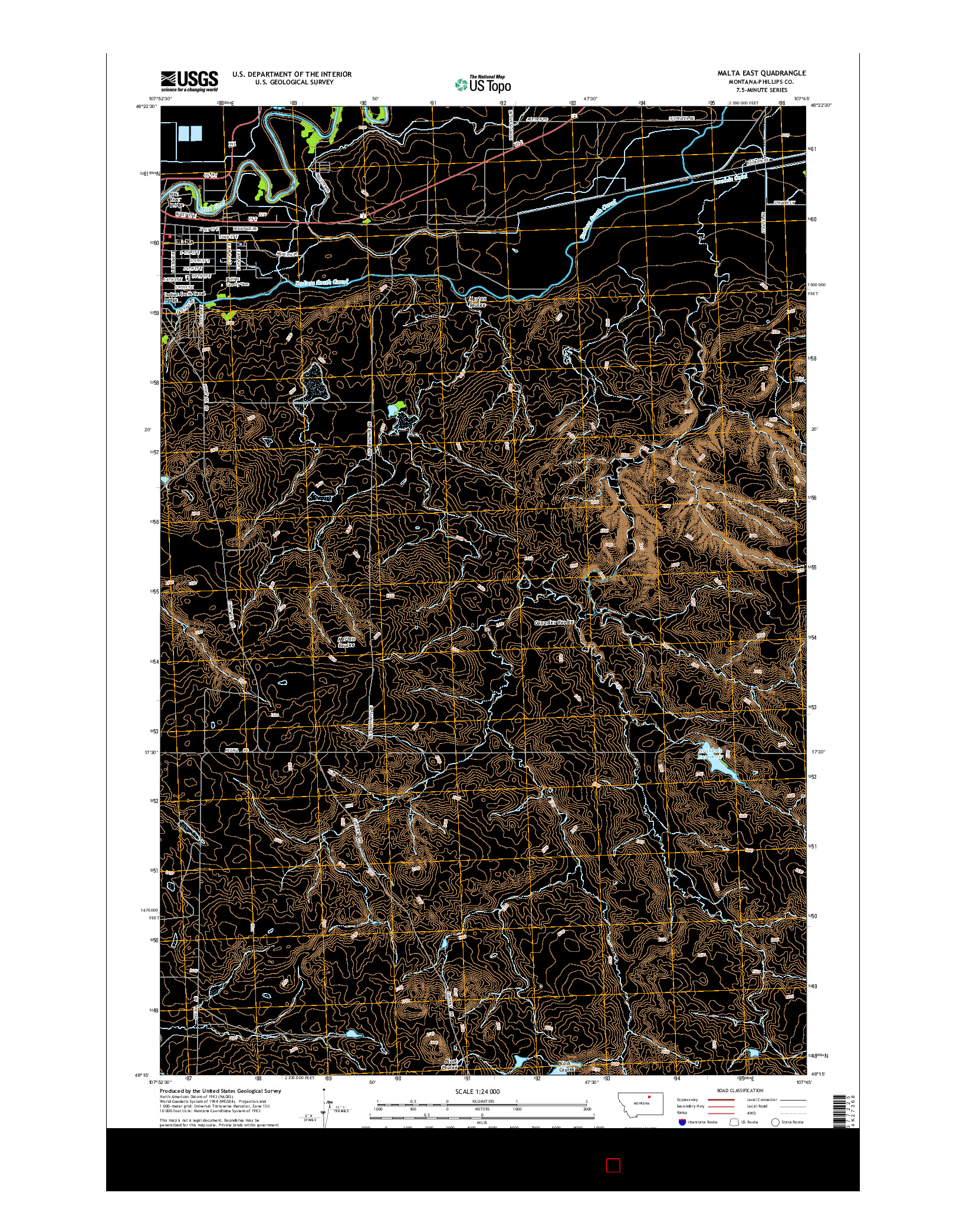 USGS US TOPO 7.5-MINUTE MAP FOR MALTA EAST, MT 2014