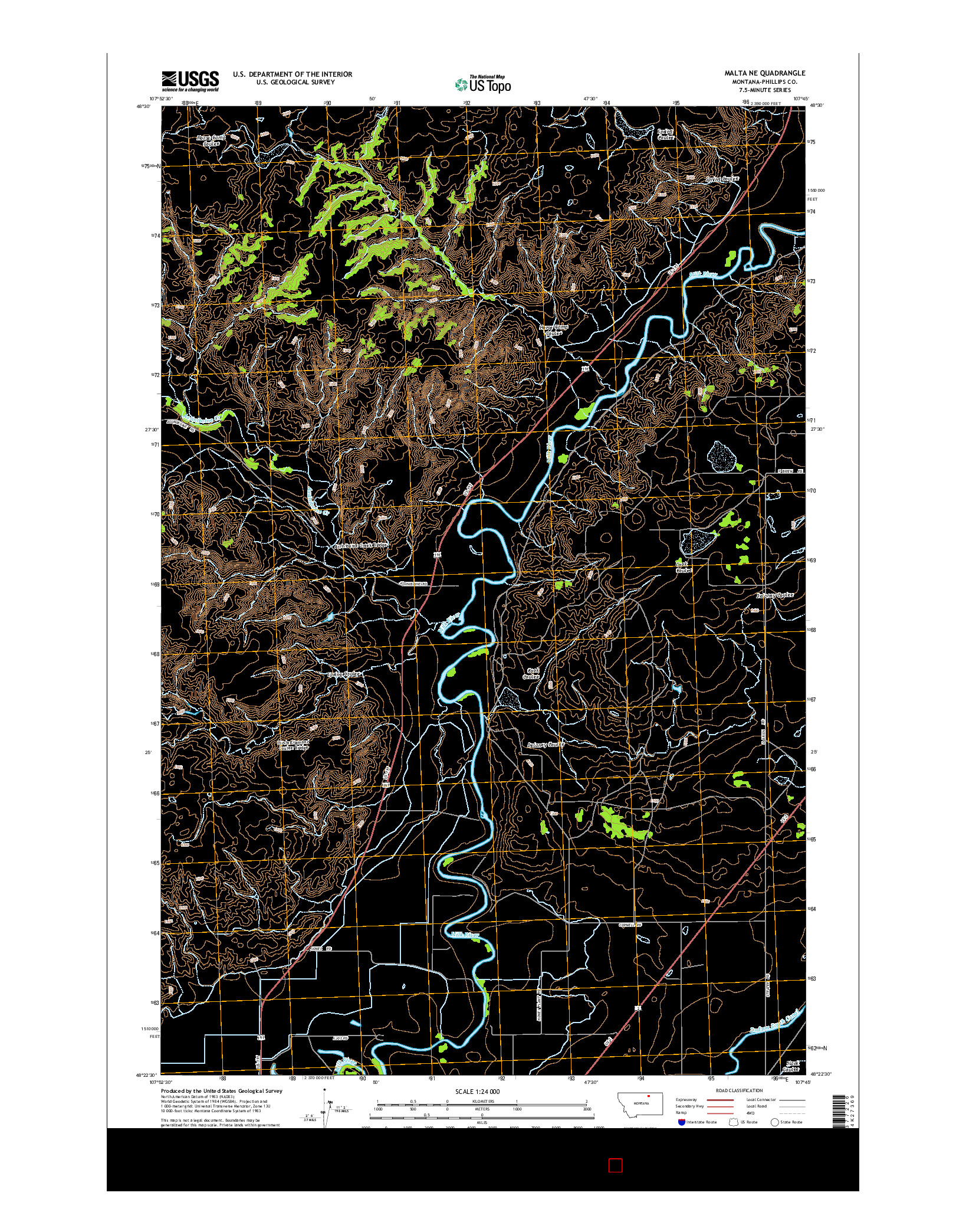 USGS US TOPO 7.5-MINUTE MAP FOR MALTA NE, MT 2014