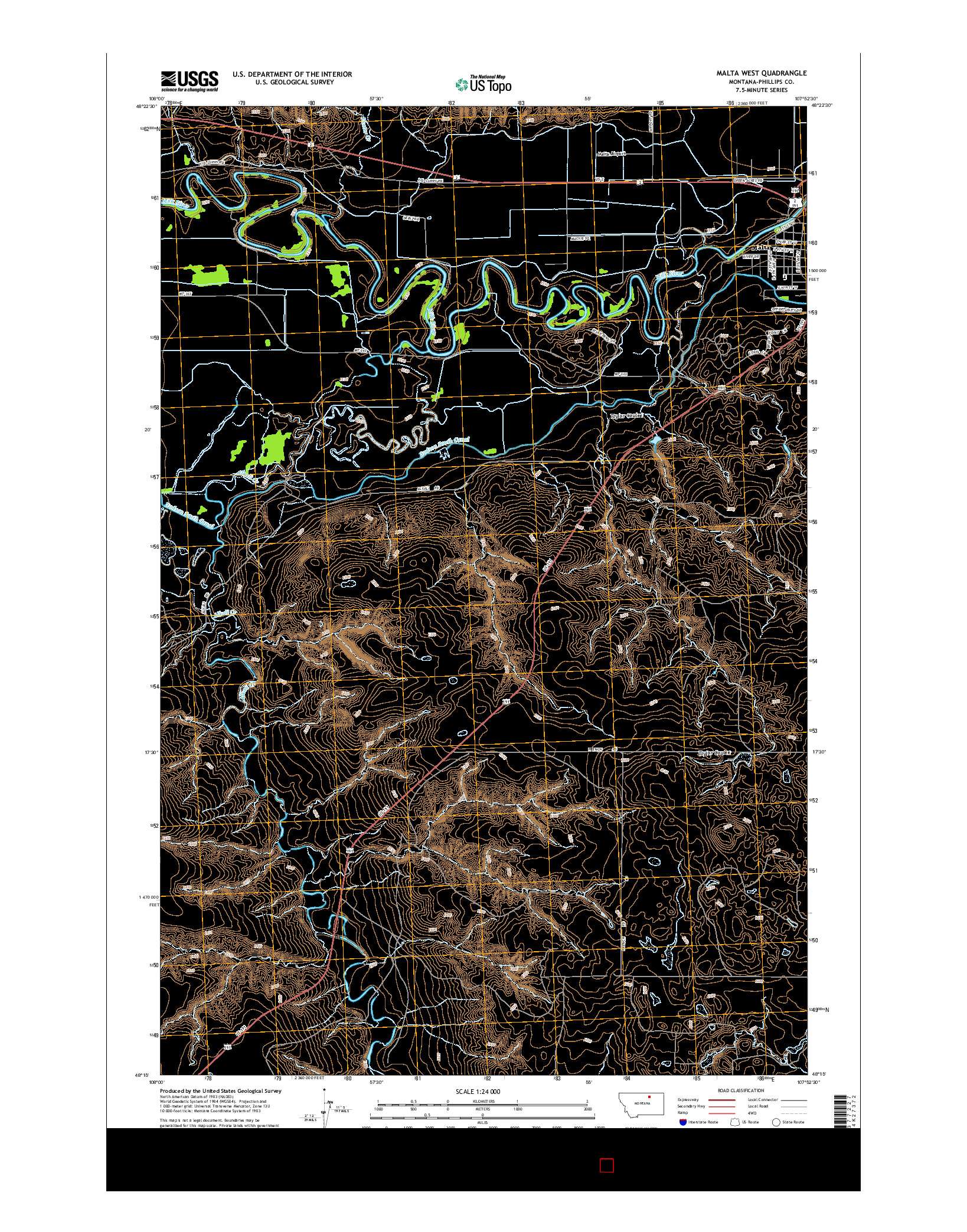 USGS US TOPO 7.5-MINUTE MAP FOR MALTA WEST, MT 2014