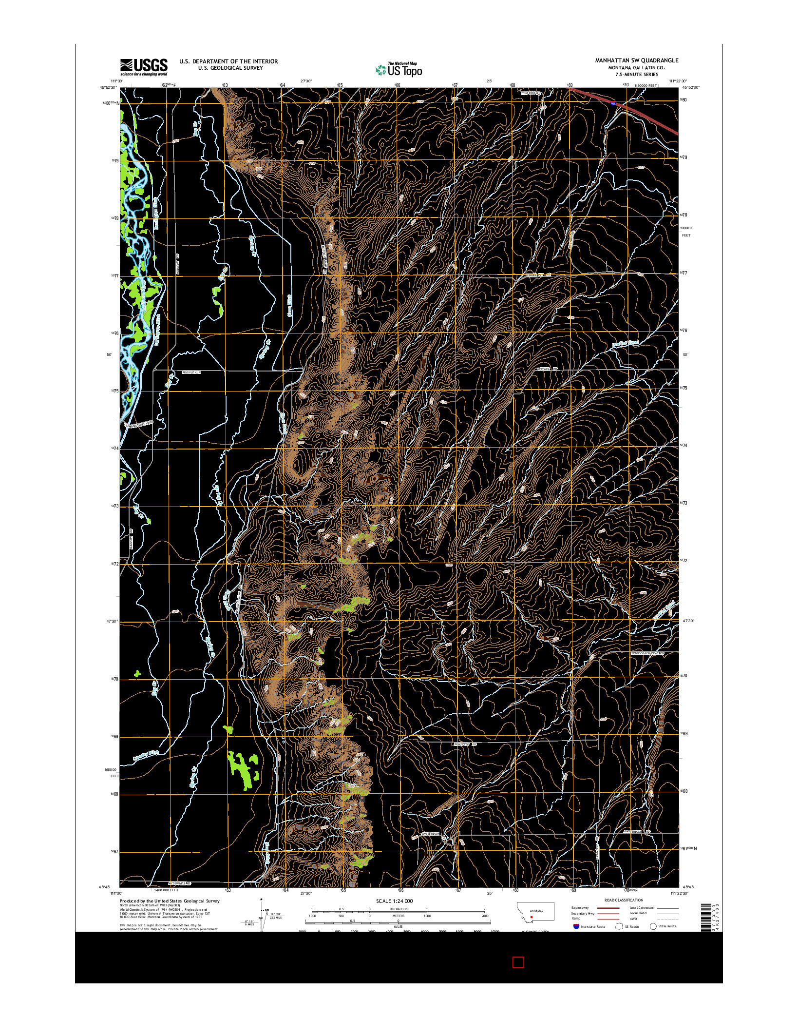 USGS US TOPO 7.5-MINUTE MAP FOR MANHATTAN SW, MT 2014